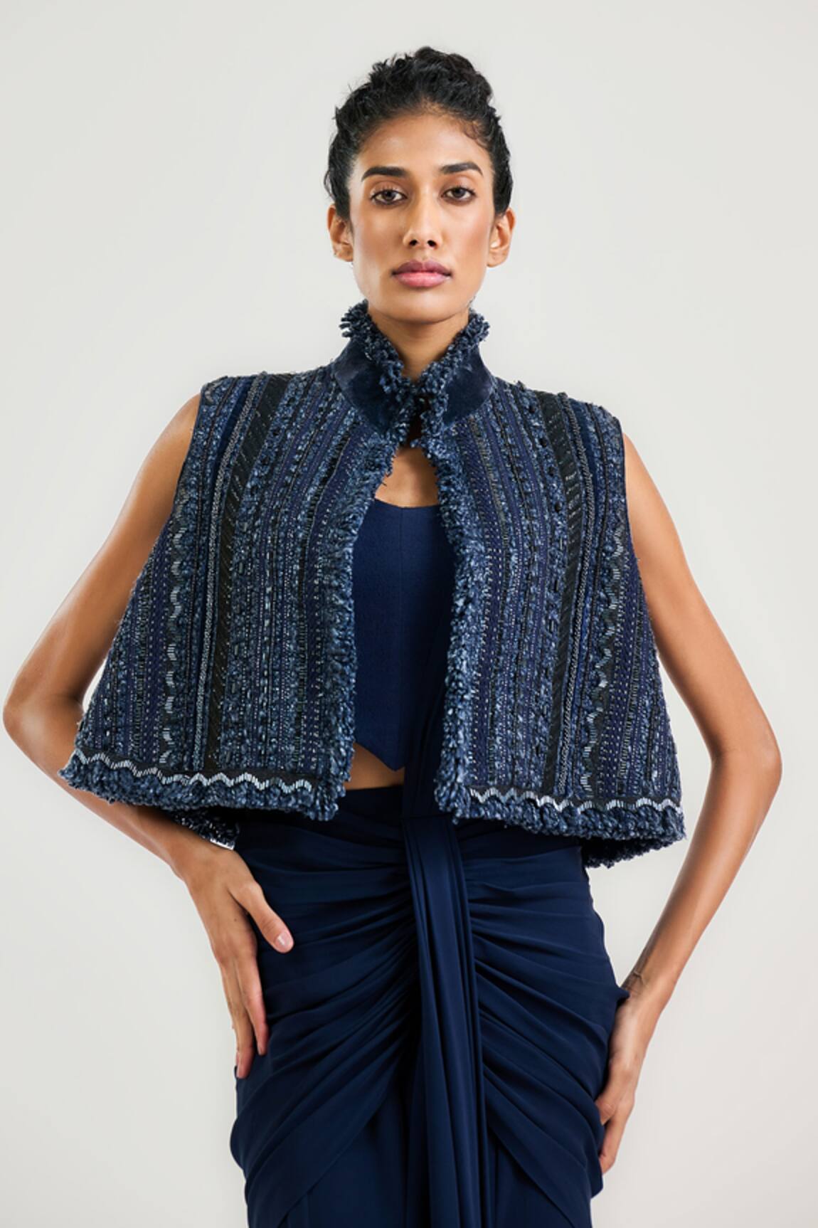 OTT Navy Blue Handwoven Tweed Gilet 