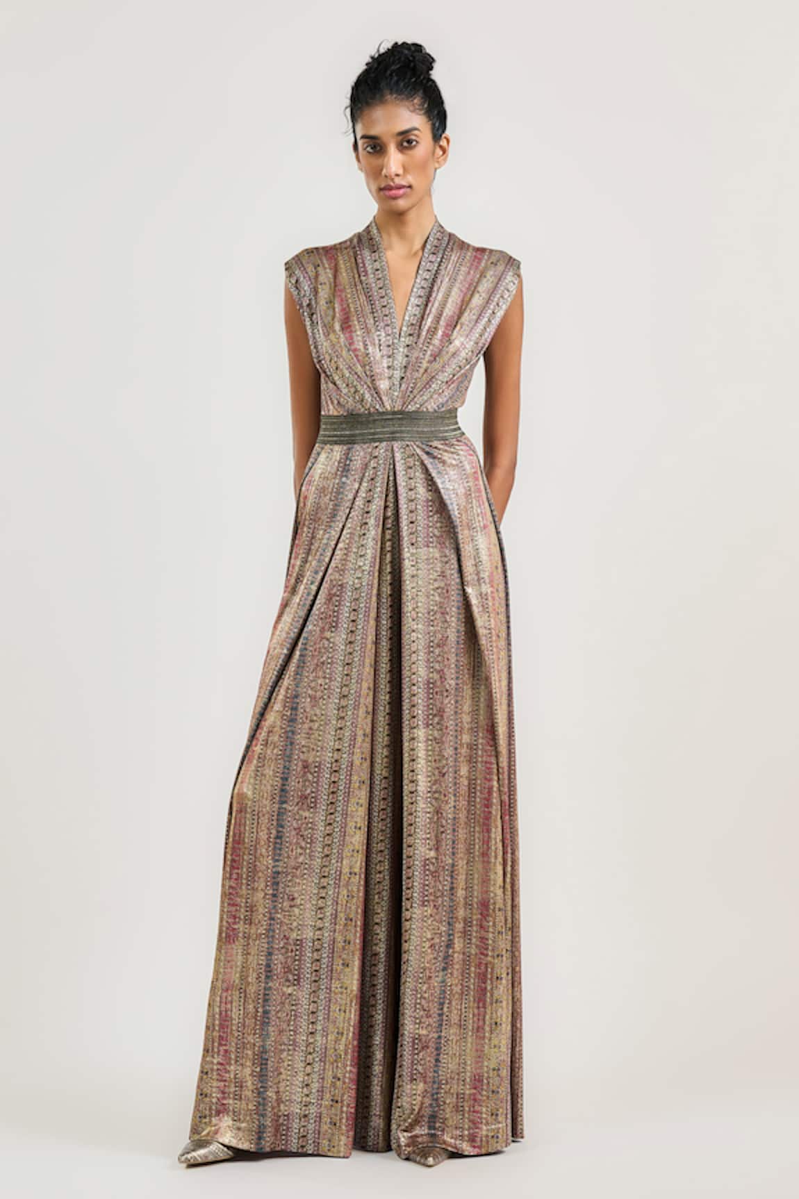OTT Jewel Print Metallic Jersey Jumpsuit 