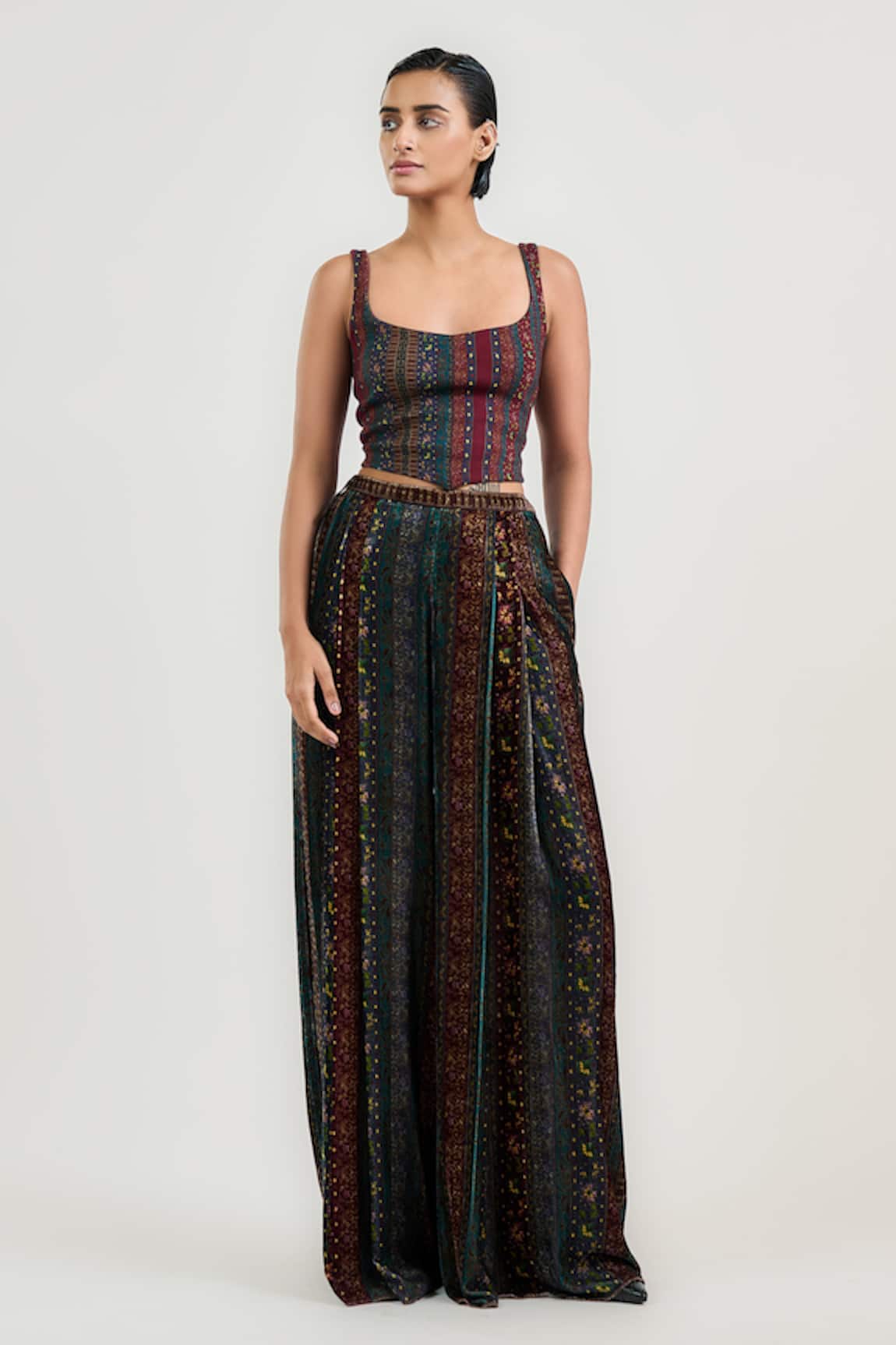 OTT Jamawar Stripe Pattern Crop Top 