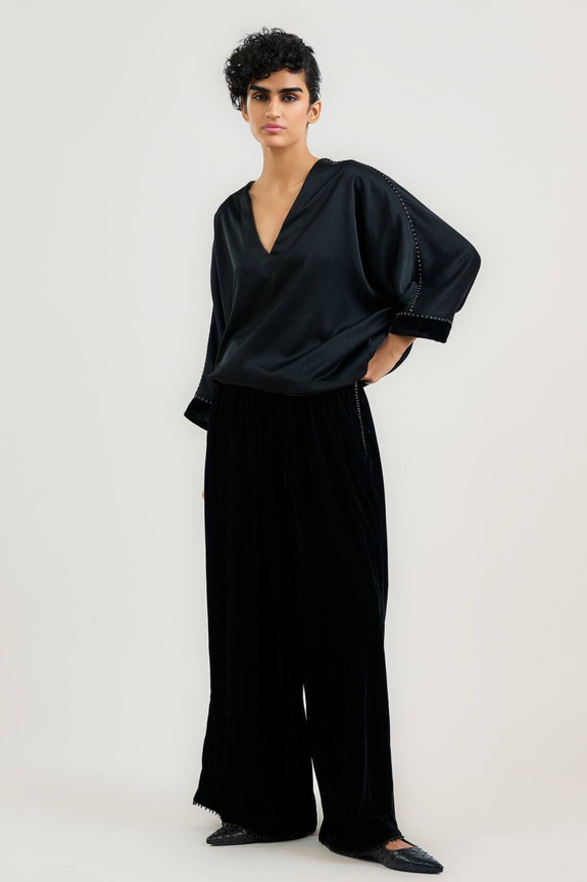 Ott Pleated Velvet Palazzo  