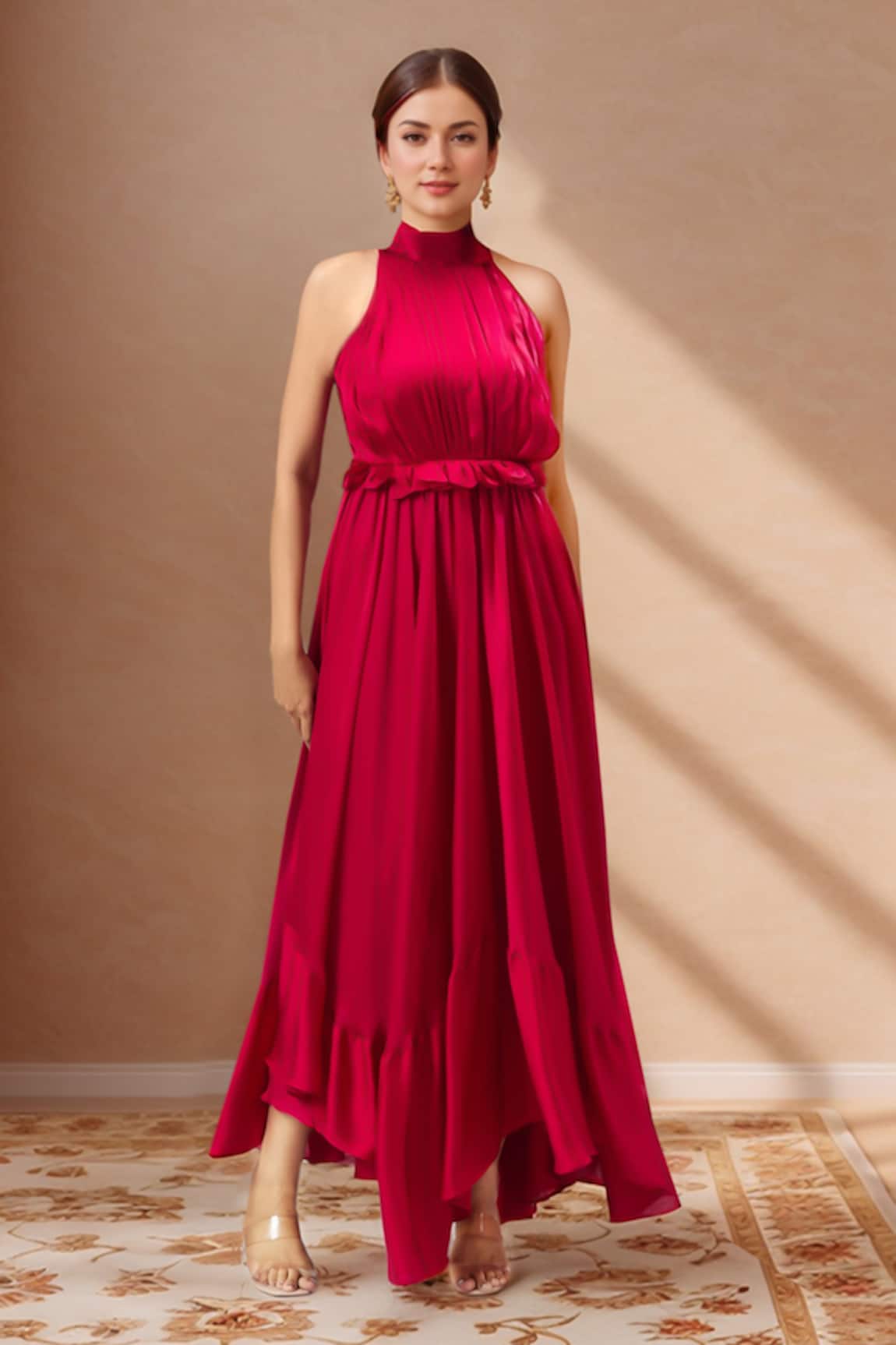 Samyukta Singhania Red Satin Maxi Dress 