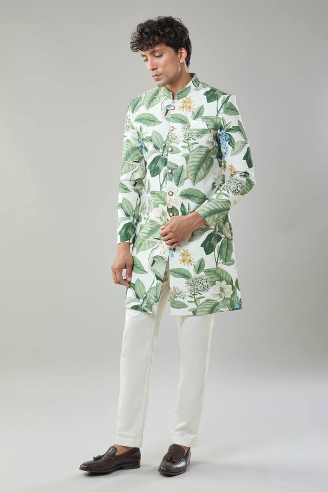 Arihant Rai Sinha Floral Print Semi Indo Sherwani Set