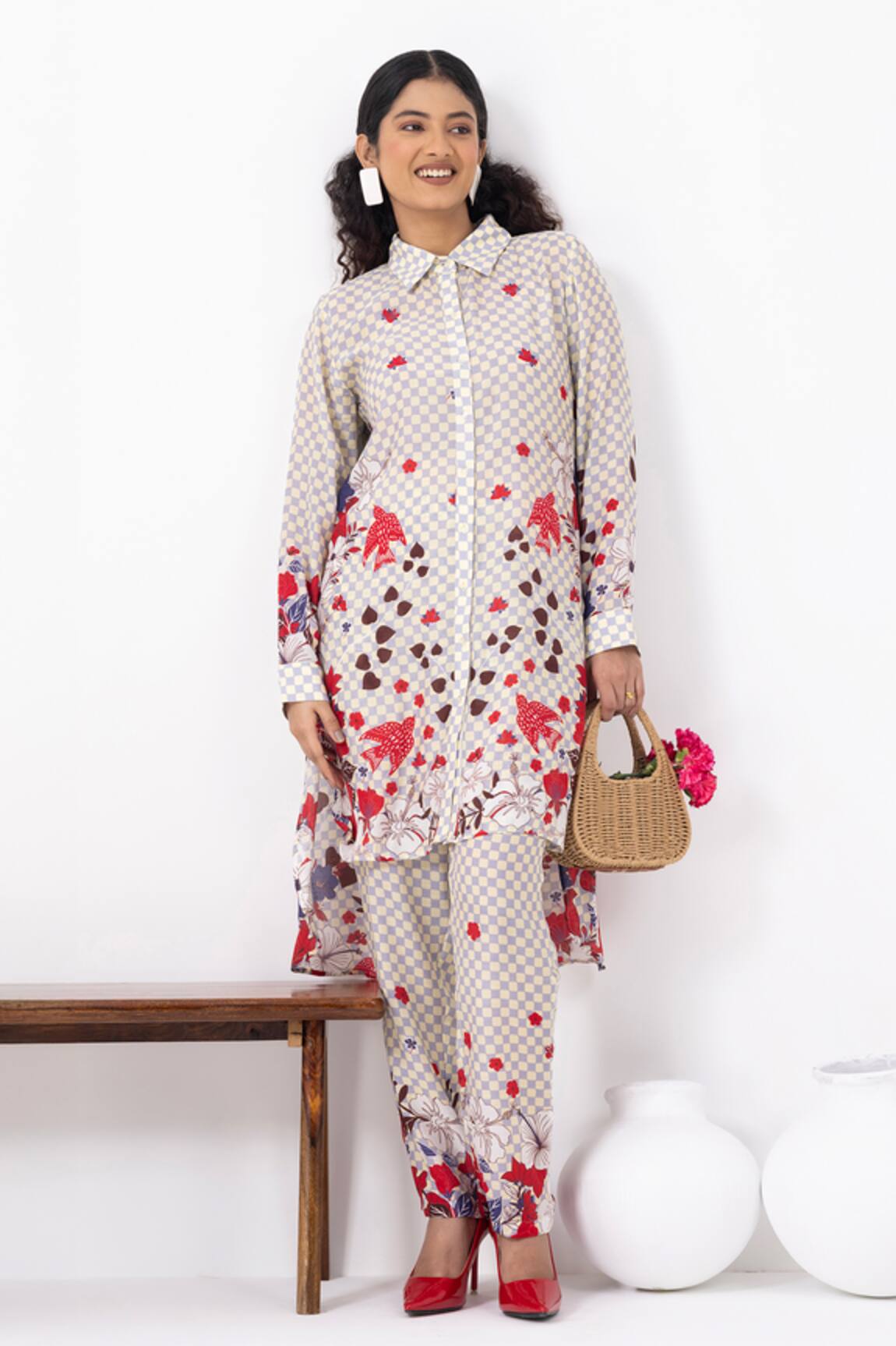 Thee Modern Roots Lavender Checkered Tunic Set 