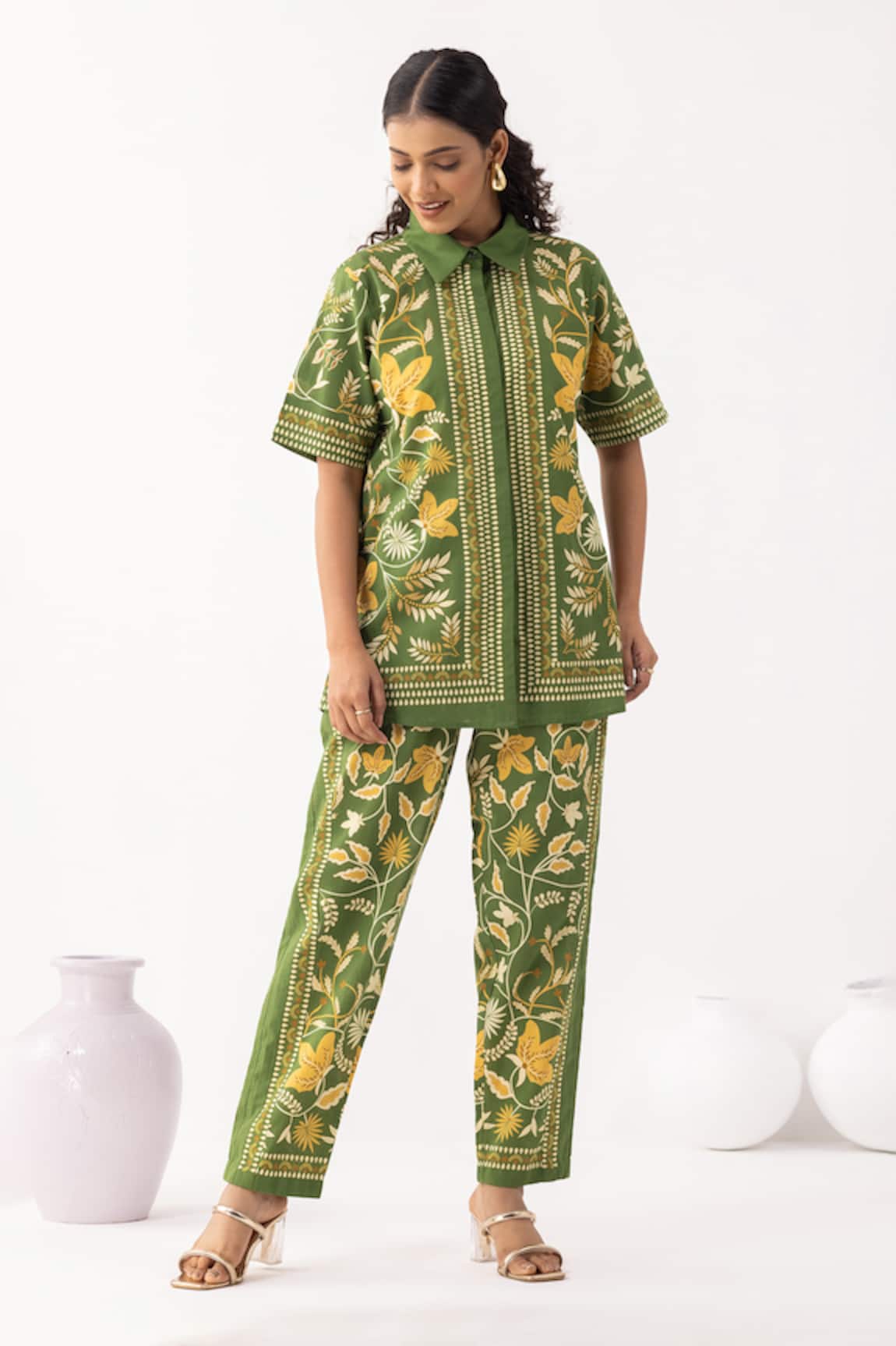 Thee Modern Roots Floral Motif Forest Green Co-Ord Set 