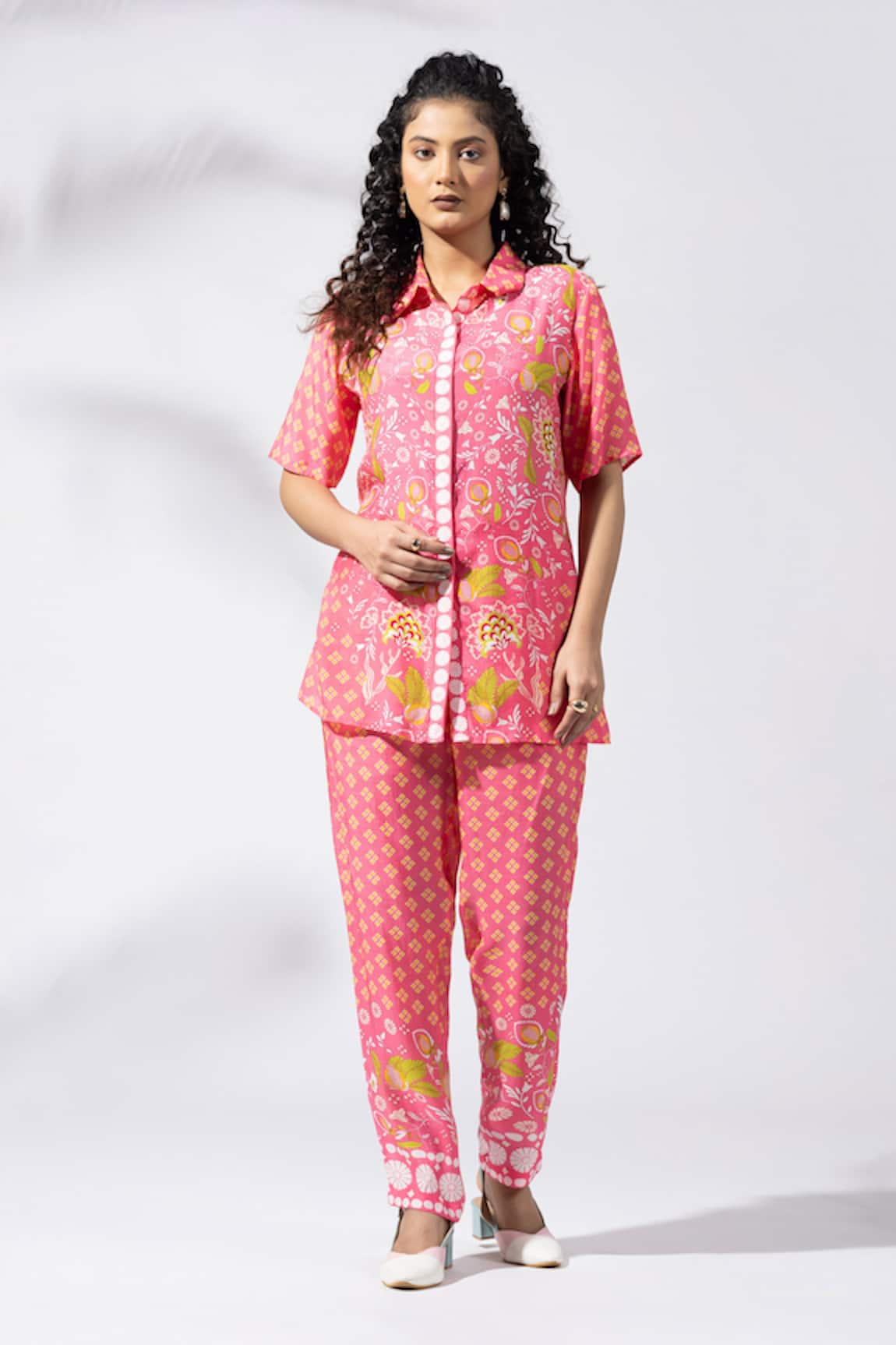 Thee Modern Roots Floral Print Coral Co-ord Set 