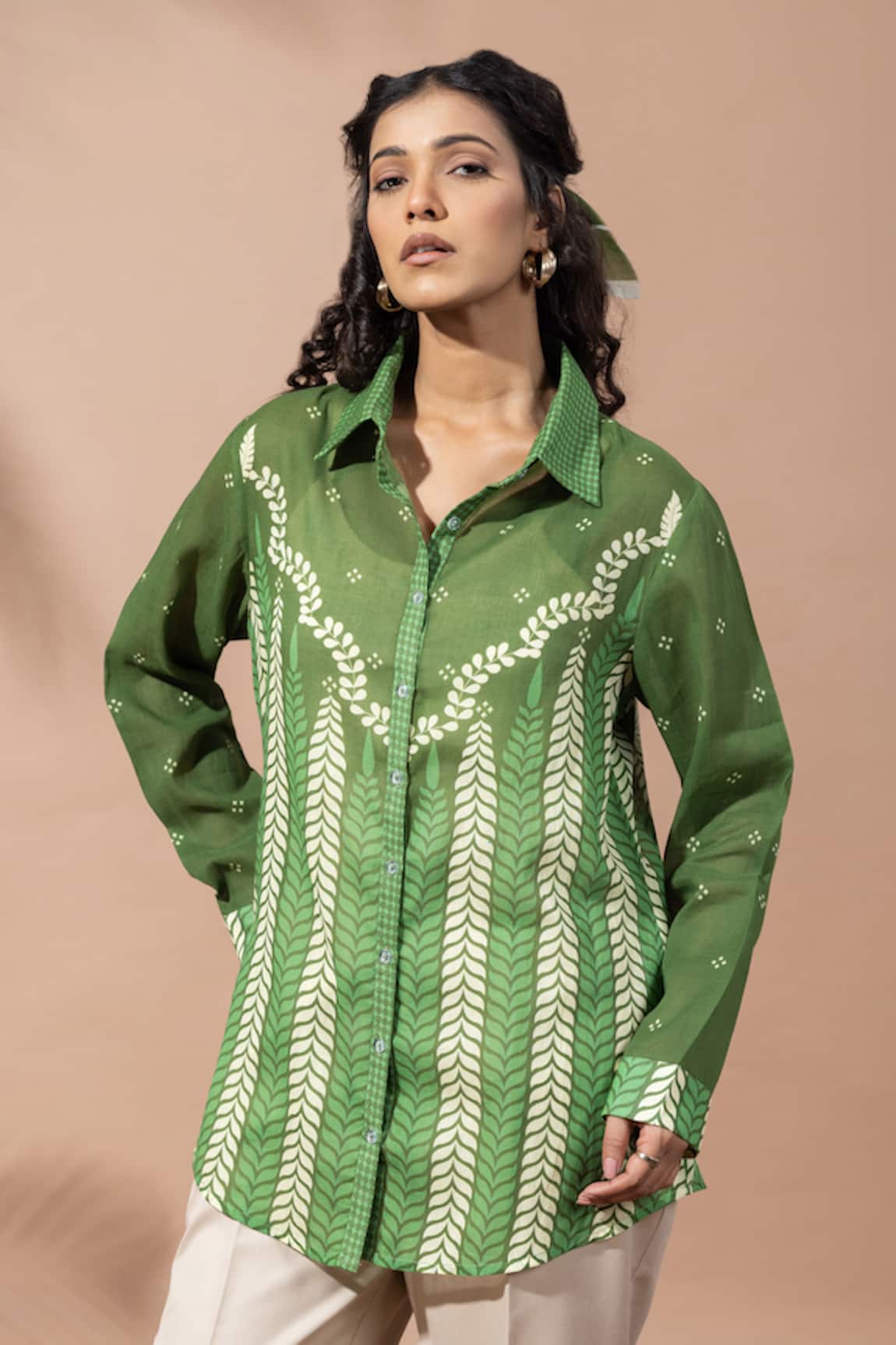 Thee Modern Roots Chevron Print Forest Green Shirt 