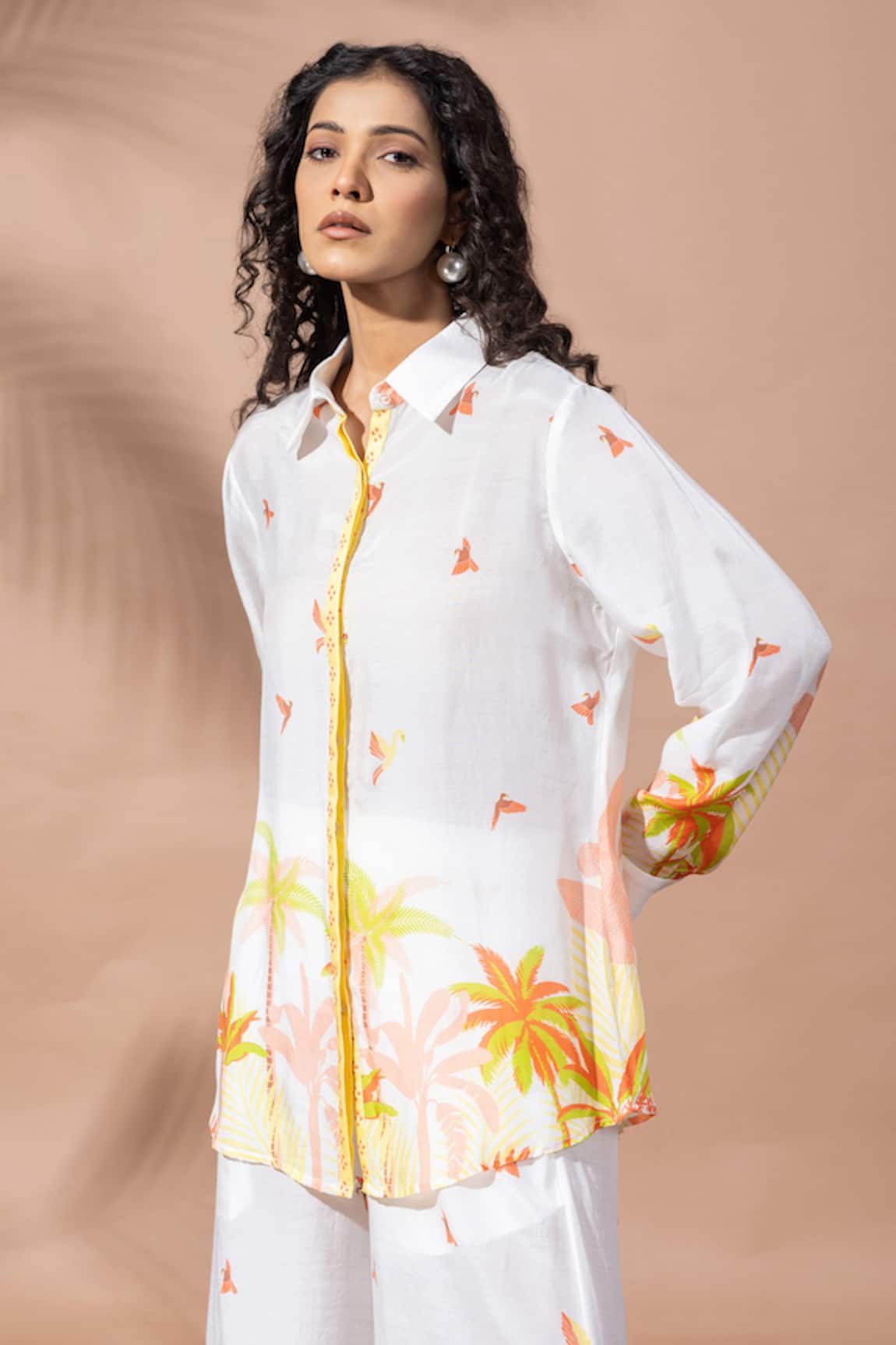Thee Modern Roots Floral Motif Ivory Shirt 