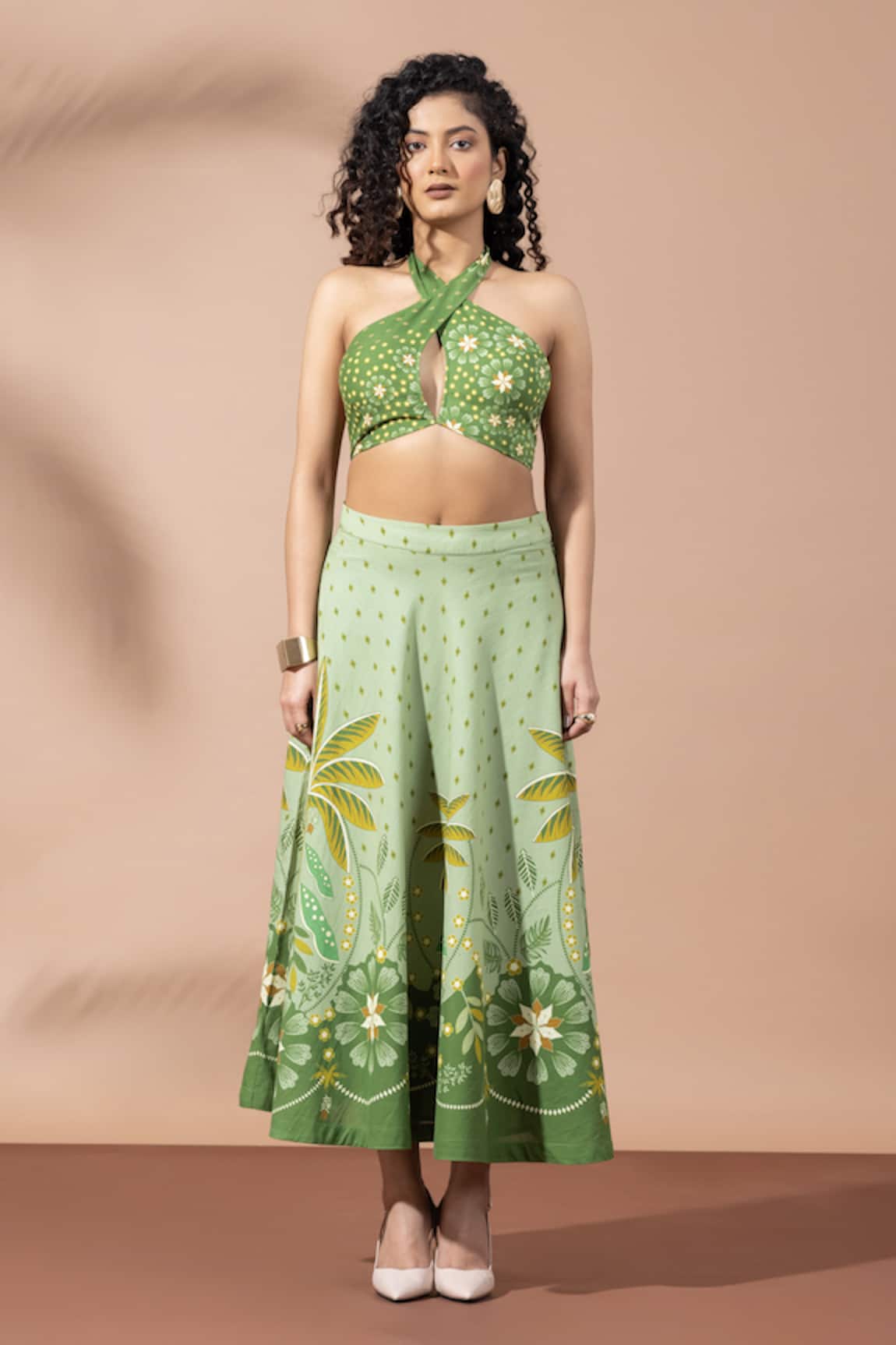 Thee Modern Roots Olive Lusture Palms Skirt Set 