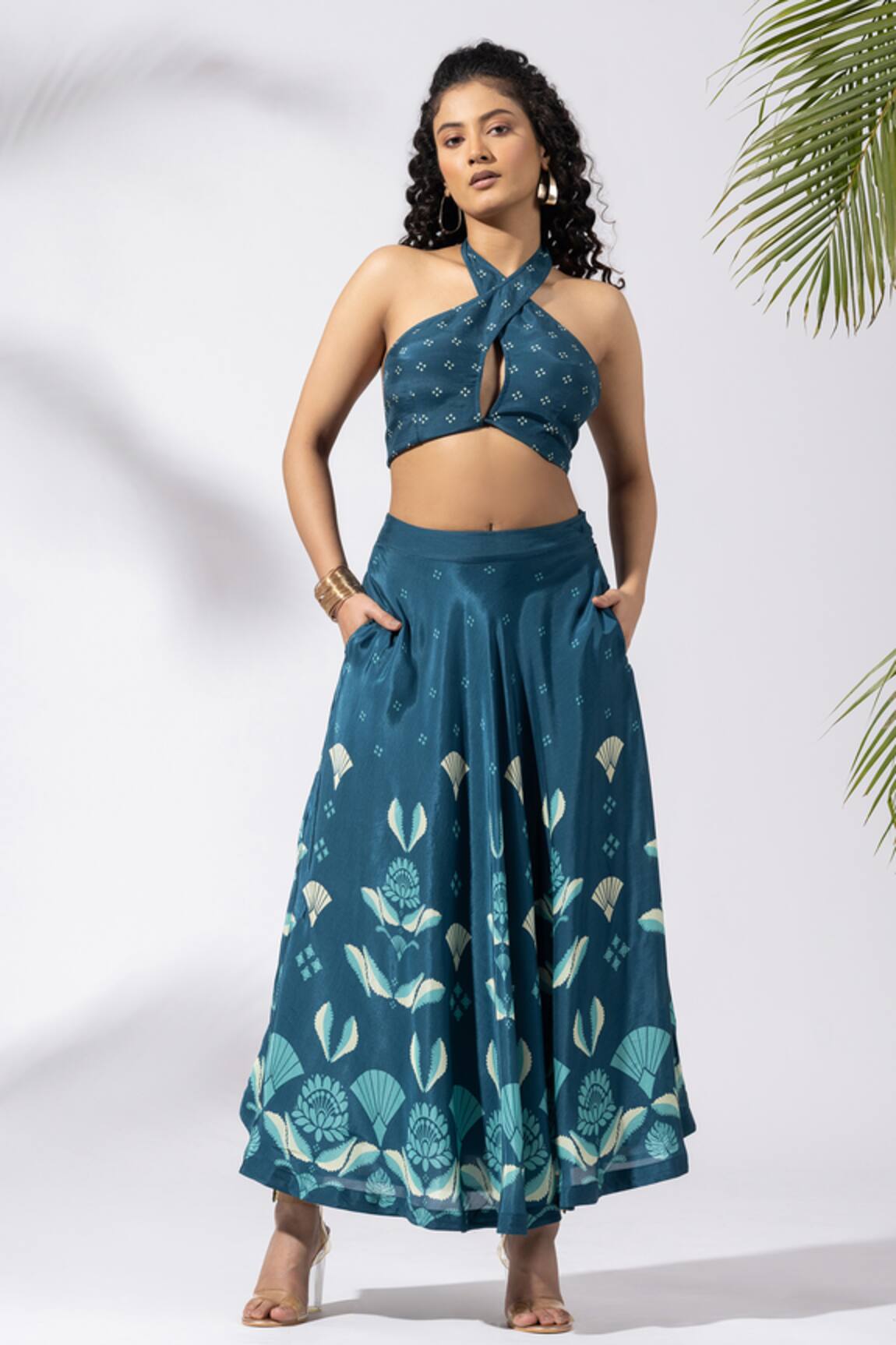 Thee Modern Roots Teal Blue Abstract Print Skirt Set 