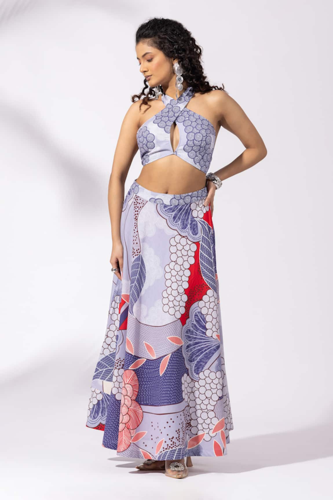 Thee Modern Roots Lavender Abstract Print Skirt Set 