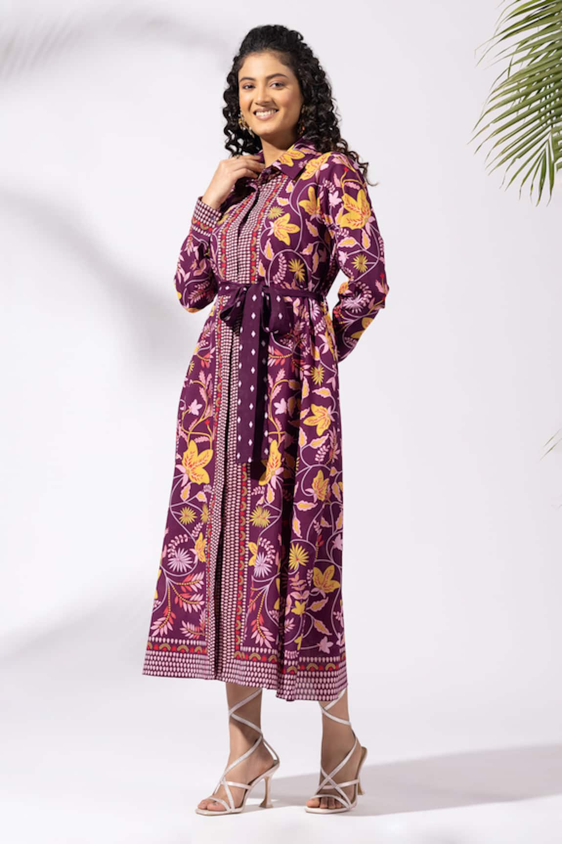Thee Modern Roots Floral Print Plum Shirt Dress 