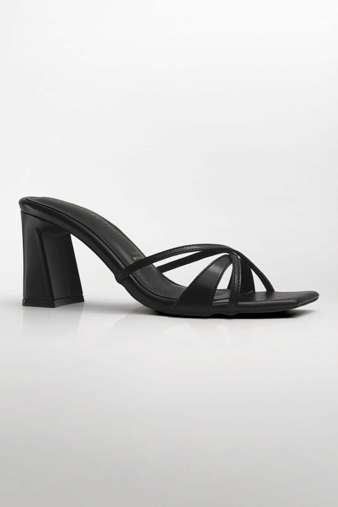 Signature Sole Black Ebon Luxe Strappy Heels 