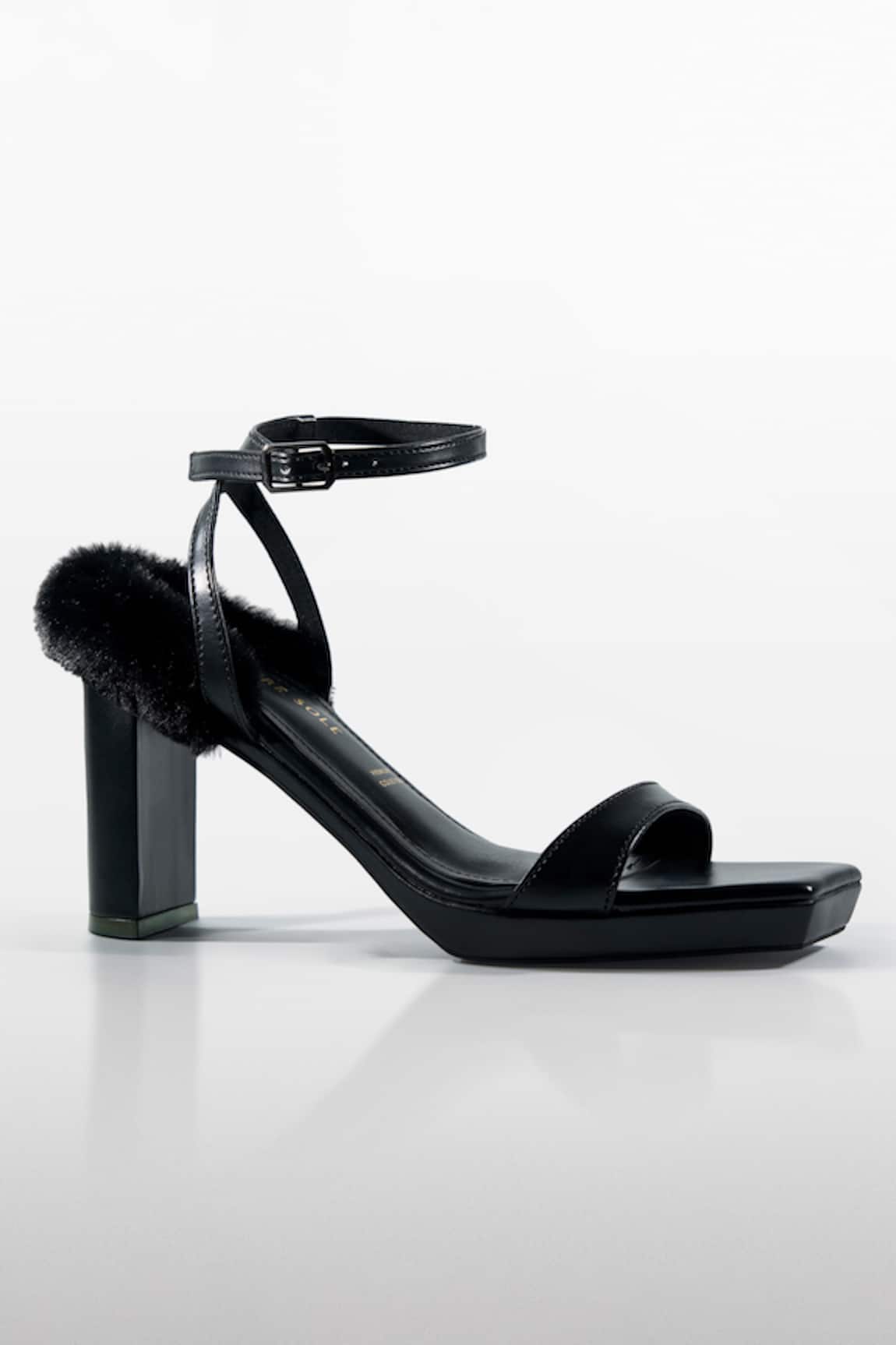 Signature Sole Noir Fur Trim Block Heel Sandals 