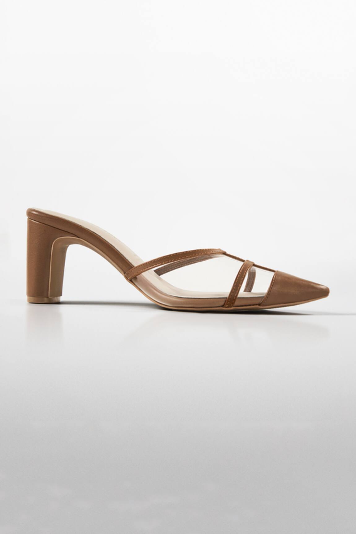 Signature Sole Tan Brown Pointed Toe Block Heels