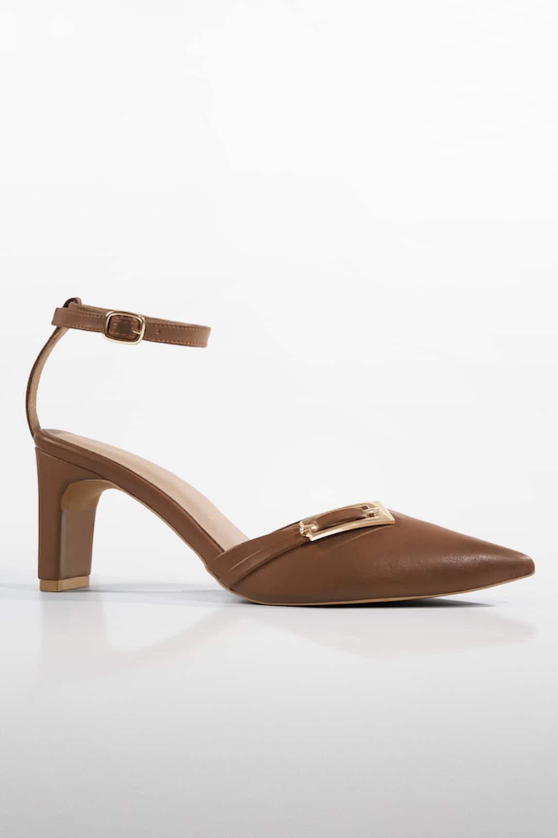 Signature Sole Tan Pointed-Toe Block Heels 