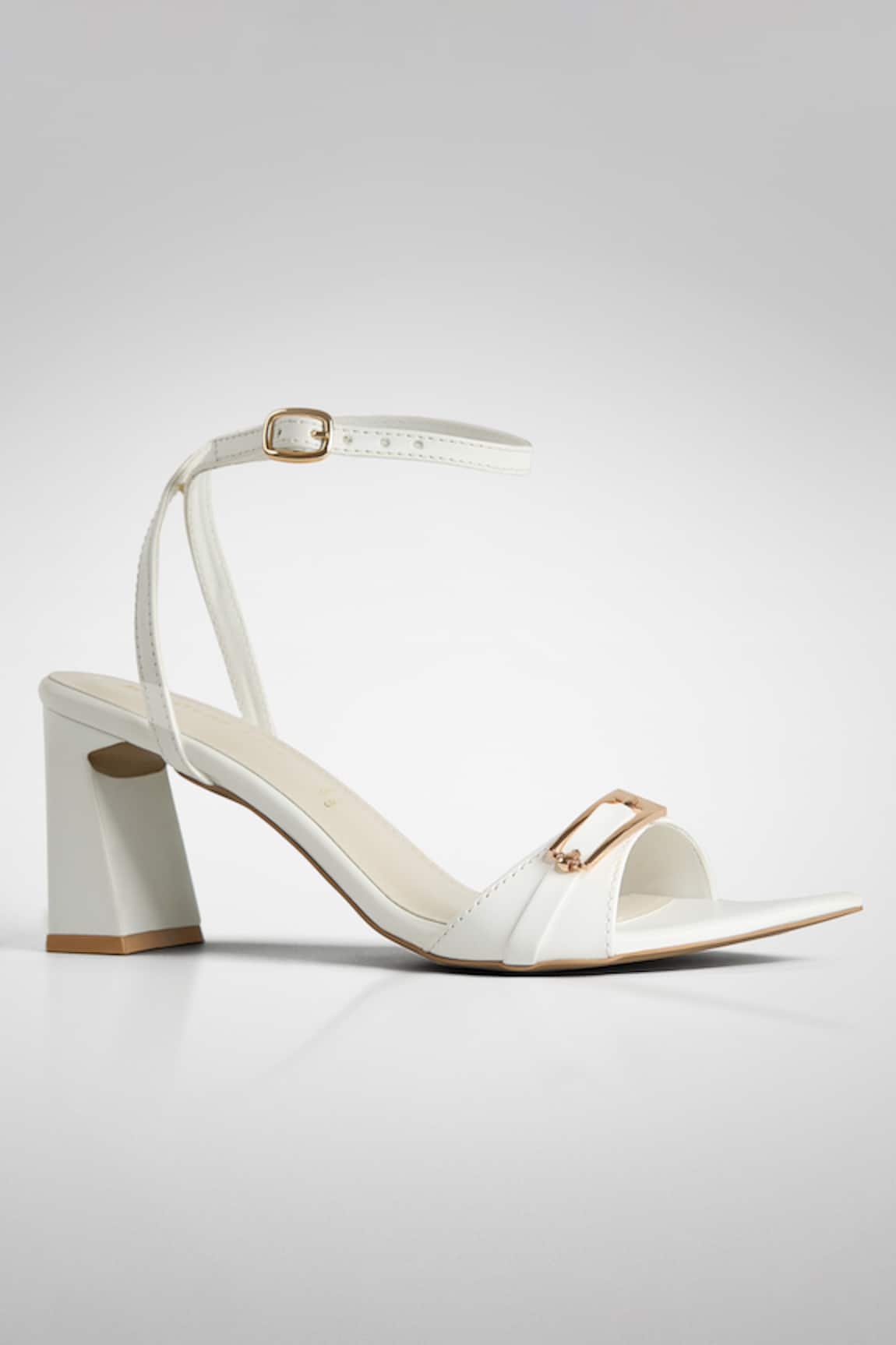 Signature Sole White Buckle Strap Block Heels 