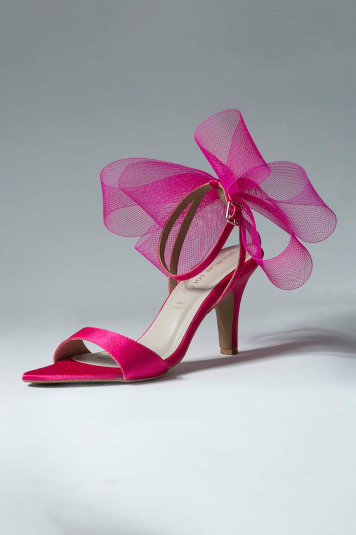 Signature Sole Fuchsia Bloom Satin & Sheer Heels 