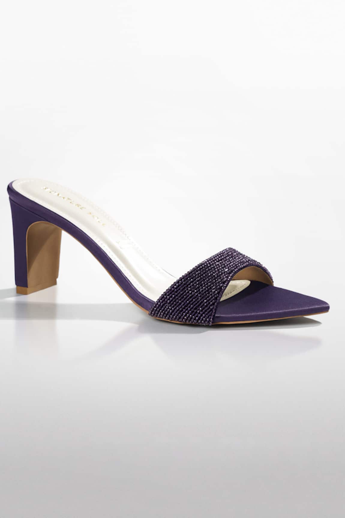 Signature Sole Crystal Embellished Purple Mules 
