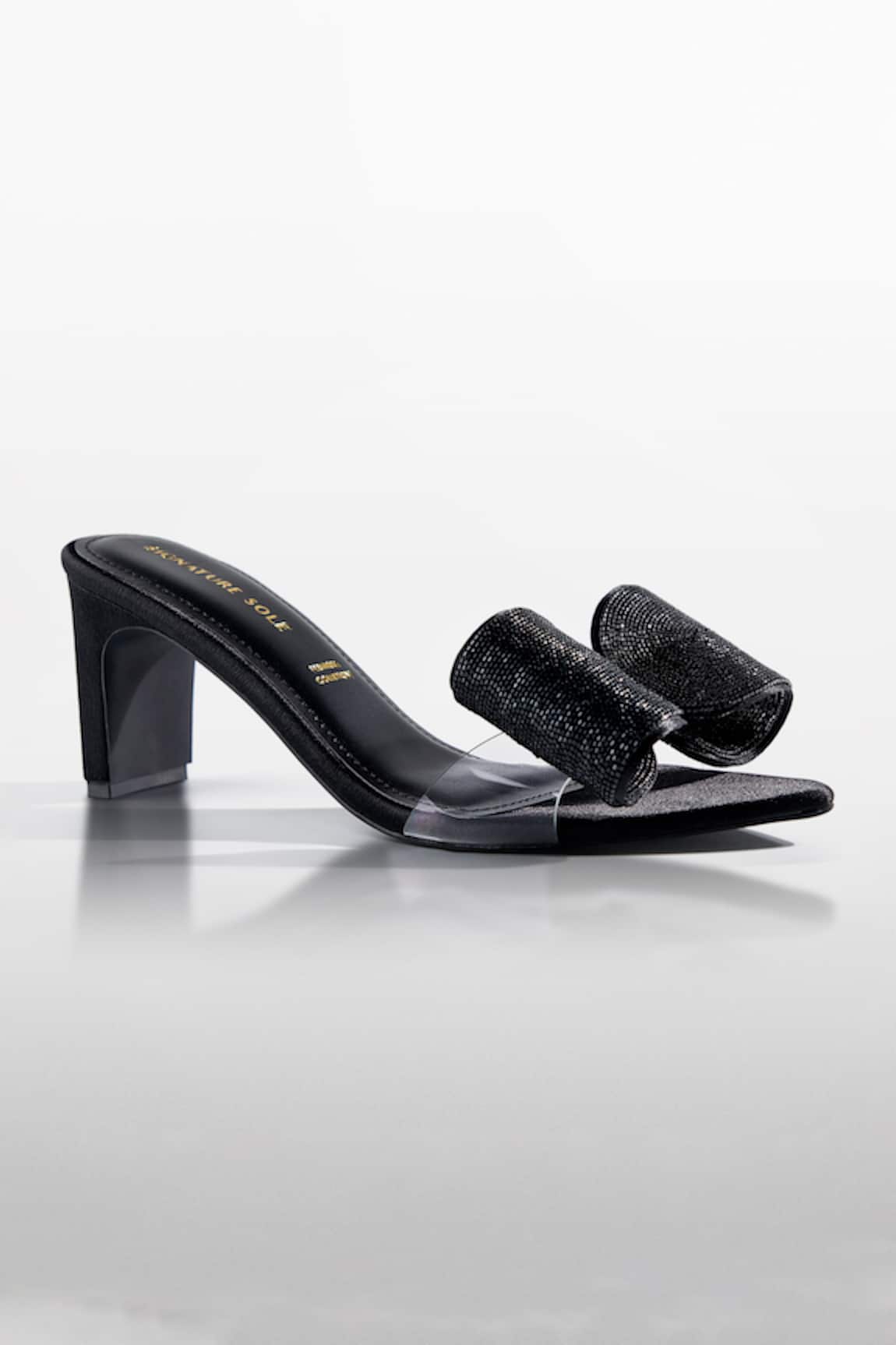 Signature Sole Noir Loop Black Crystal Bow Heels 