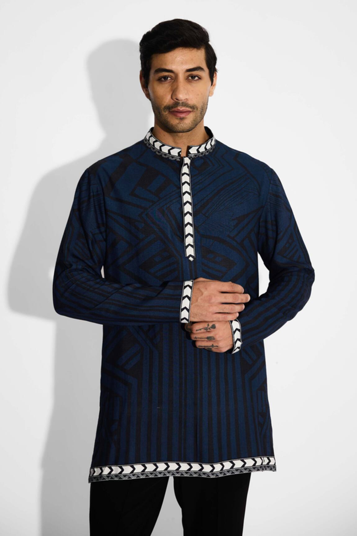 SHASHA GABA Obsidian Blue Designer Short Kurta 
