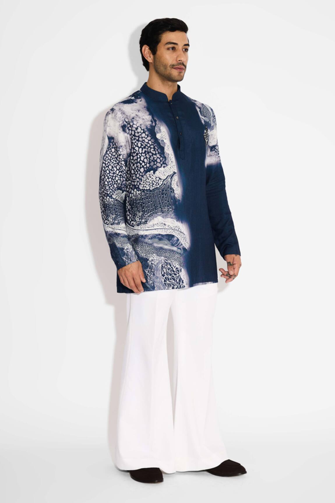 SHASHA GABA Swirl Print Obsidian Blue Short Kurta 