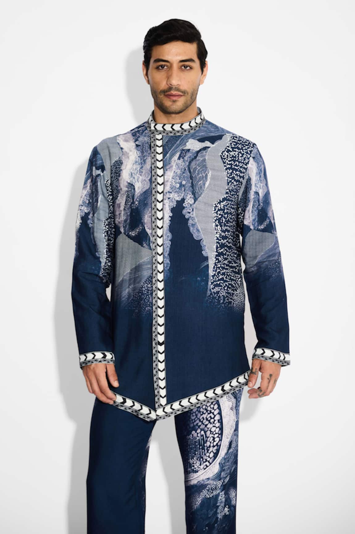 SHASHA GABA Obsedine Blue Designer Front Open Kurta