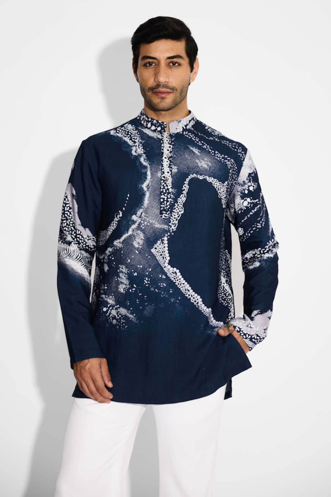 Shasha Gaba MORPH Print Obsidian Blue Short Kurta 