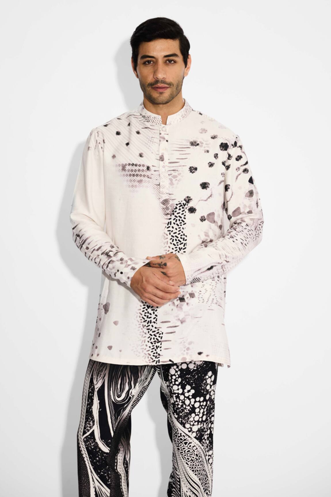SHASHA GABA Dots Print Ivory Short Kurta 