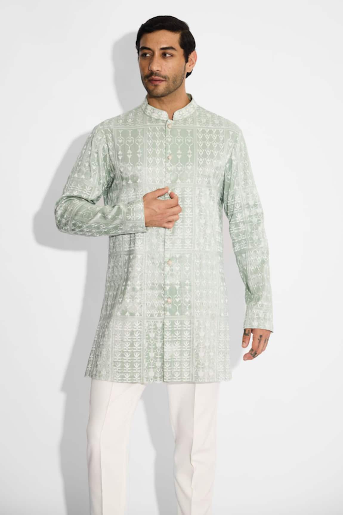 SHASHA GABA Embellished Bandhgala in Silver