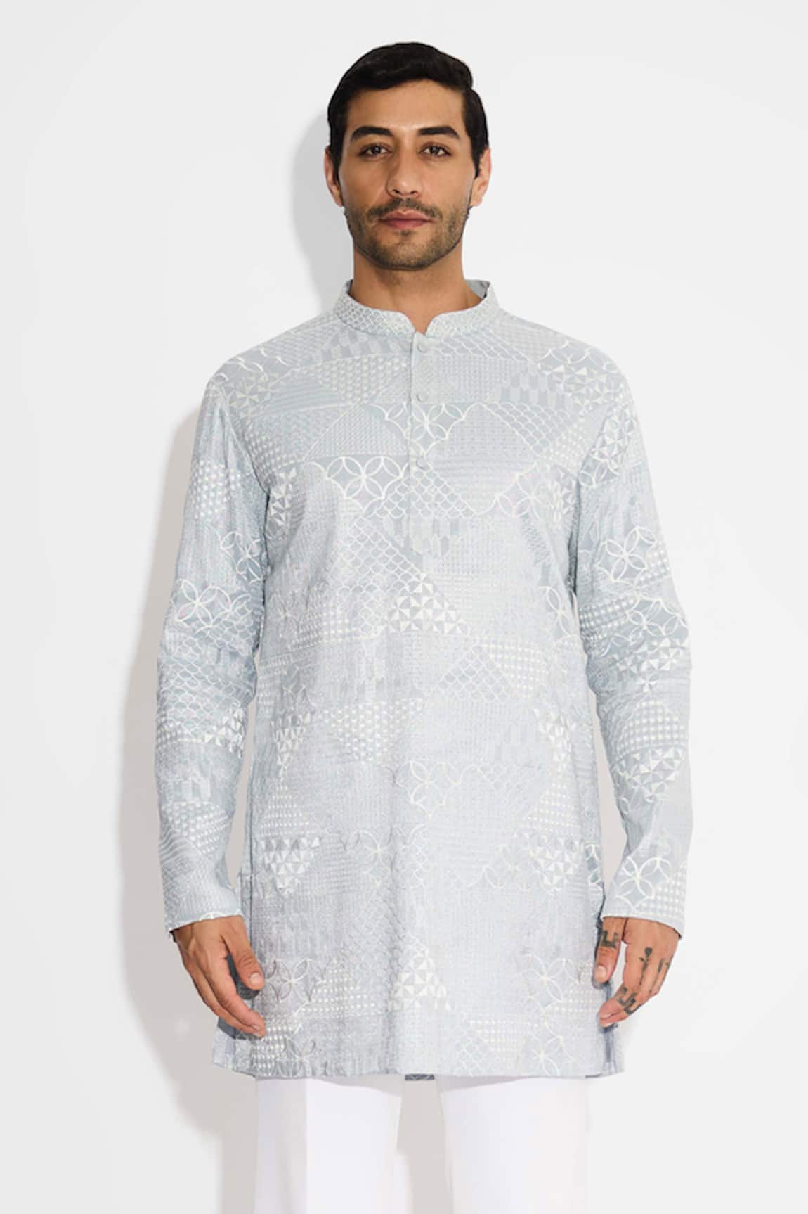 SHASHA GABA Orbs & Waves Dove Grey Kurta 