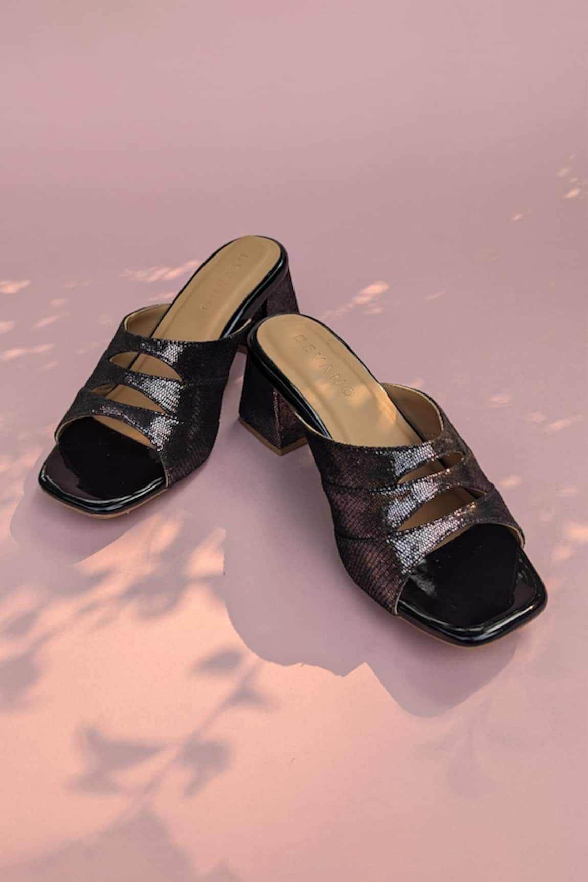Devano Metallic Black Emma Mules 