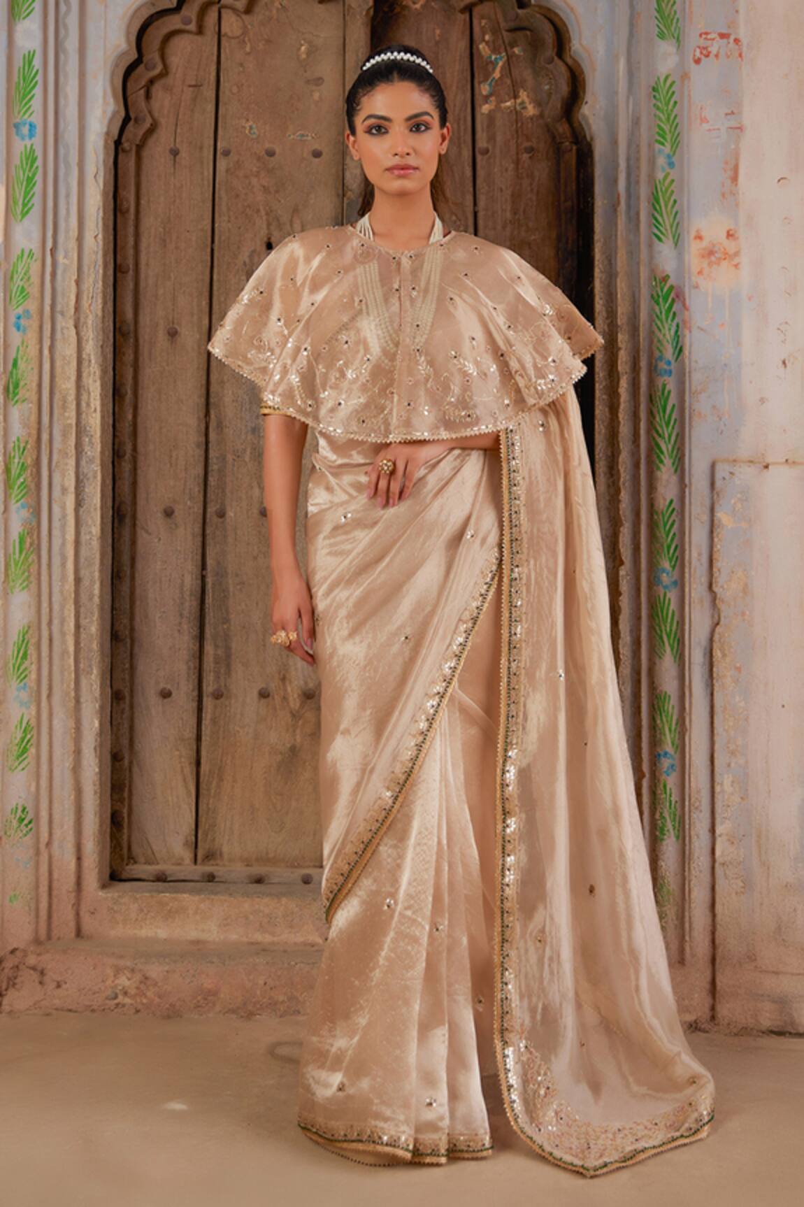Geroo Jaipur Gold Tissue Embellished Saree Set 