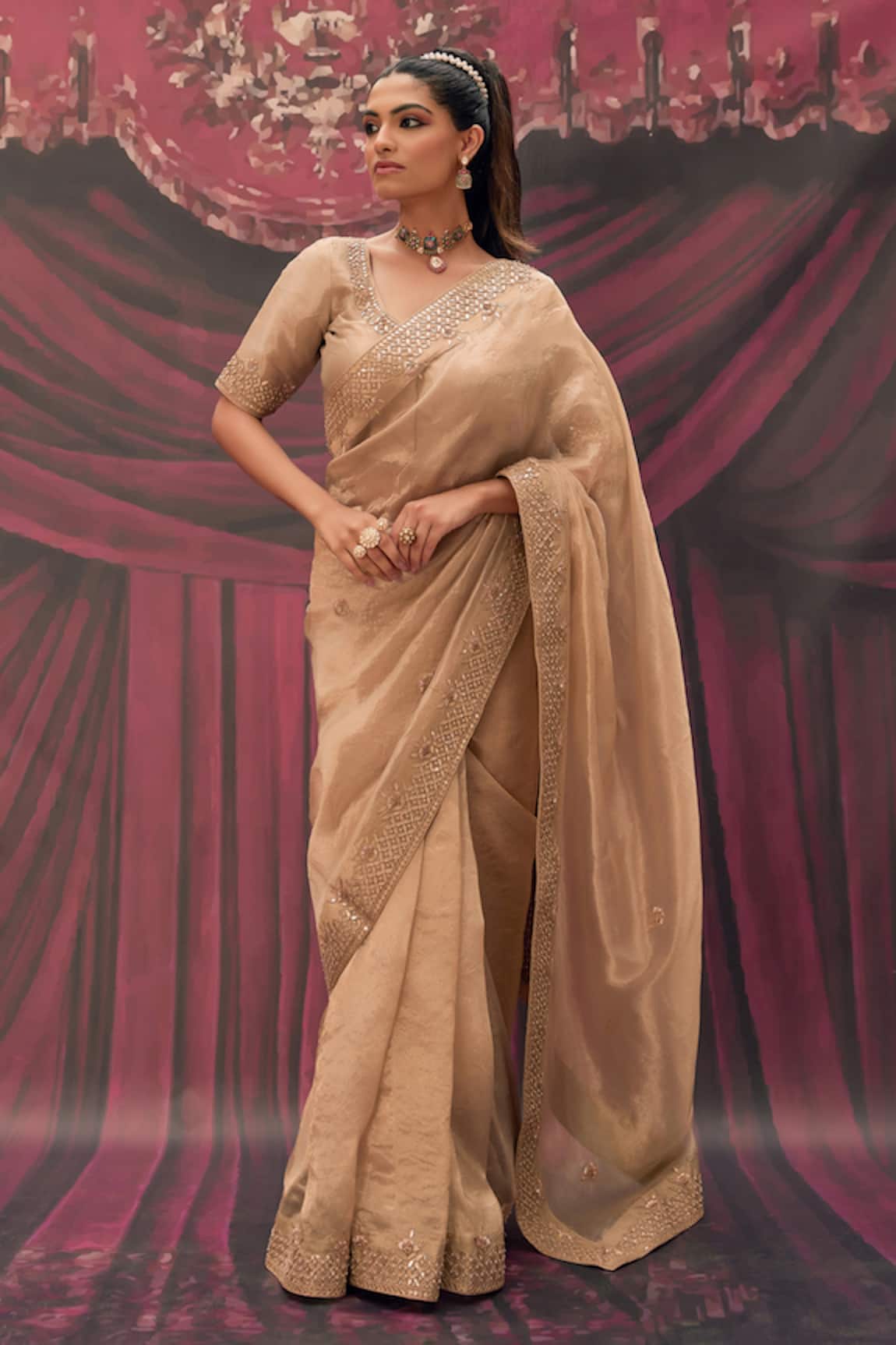 Geroo Jaipur Gold Tissue Saree Set 