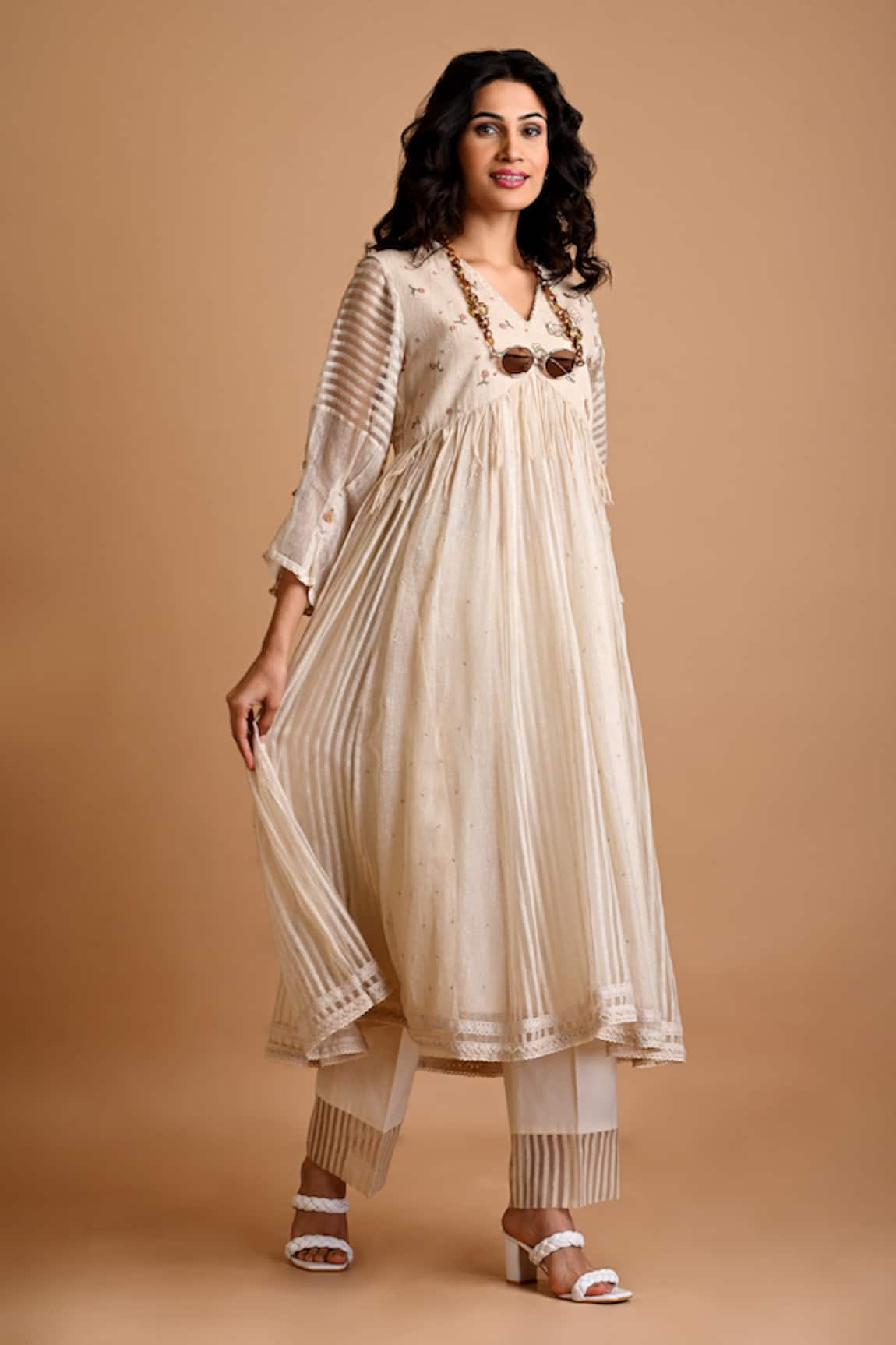 Mityan Ivory Hand Embroidered Anarkali Set 