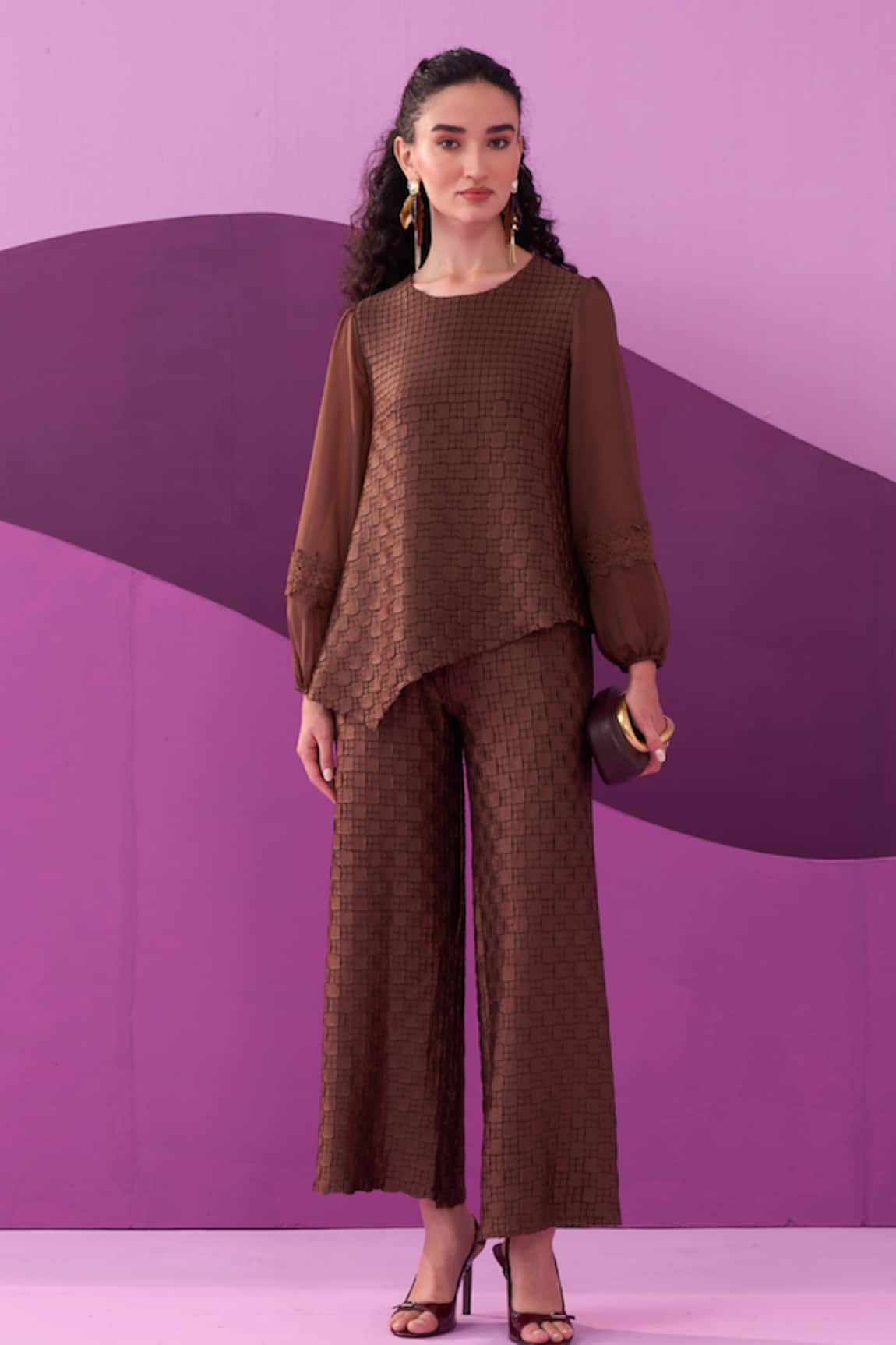 Pleats by Aruni Dark Brown Alexa Coordinated Set 