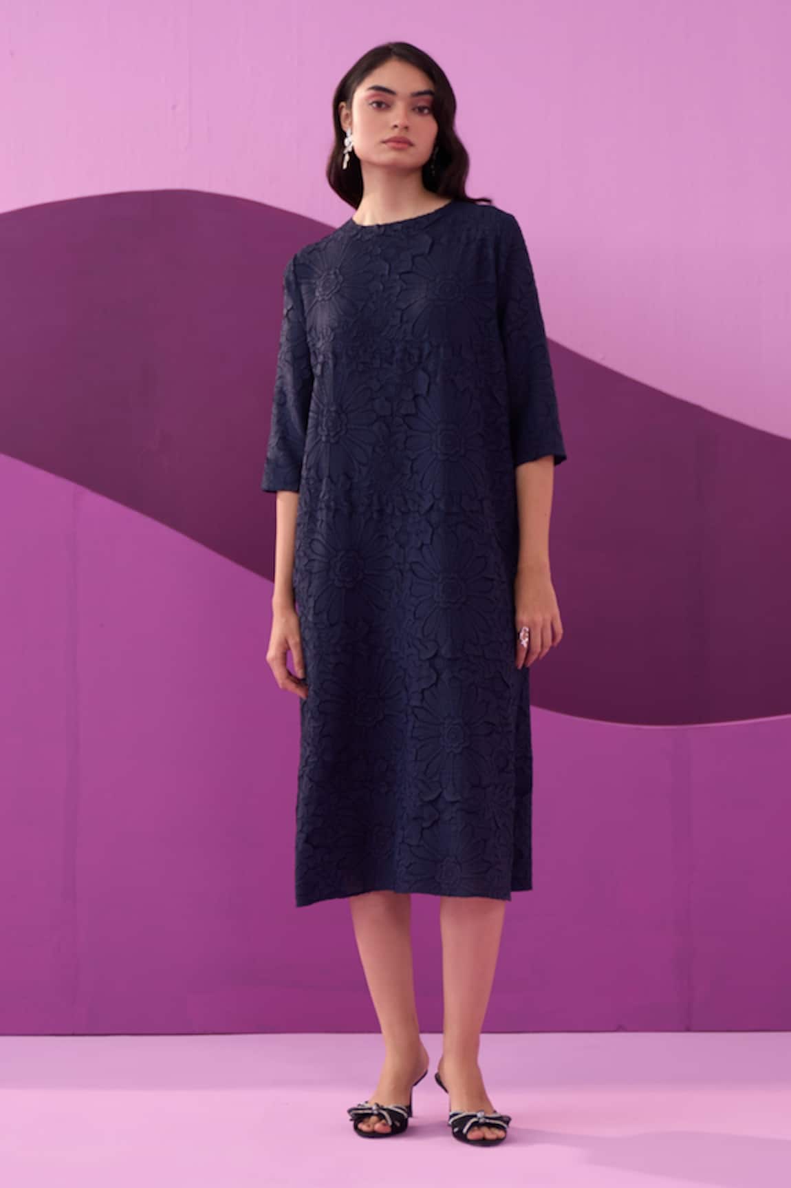 Pleats by Aruni Campania Blue Midi Dress 