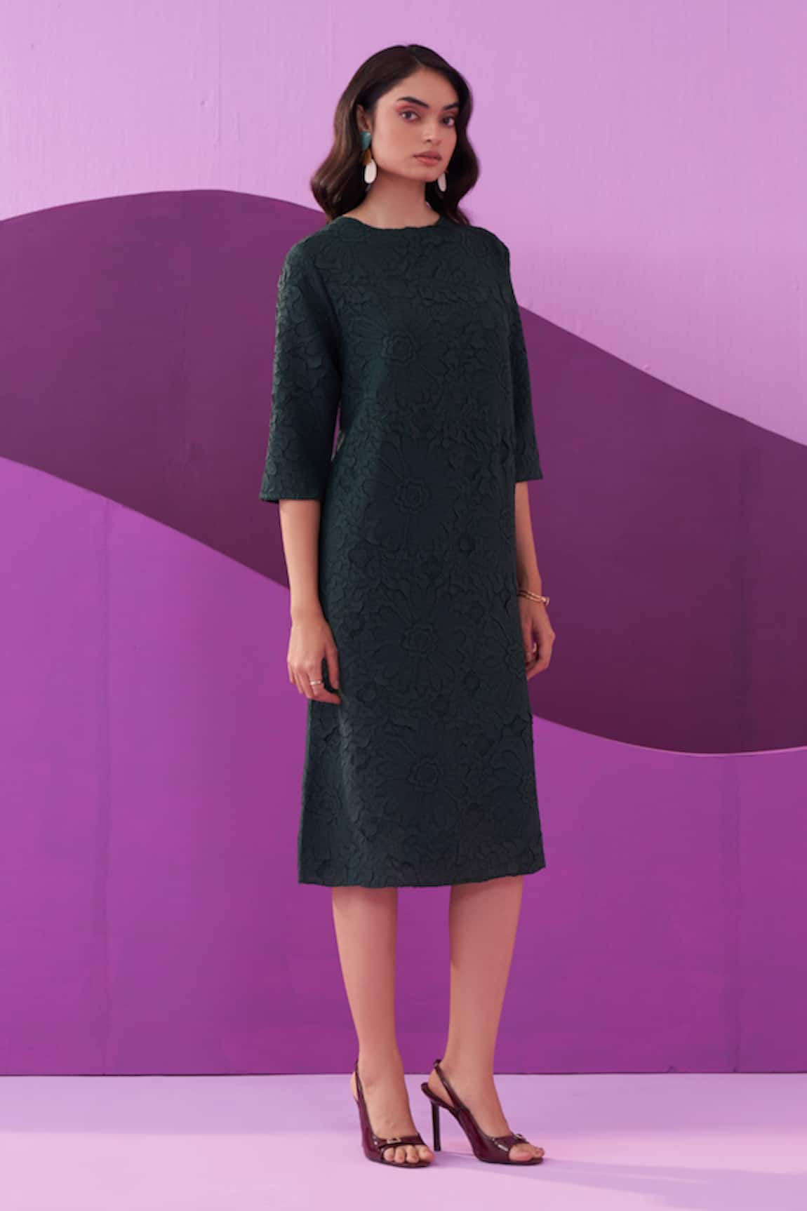 Pleats by Aruni Bottle Green Campania Midi Dress 