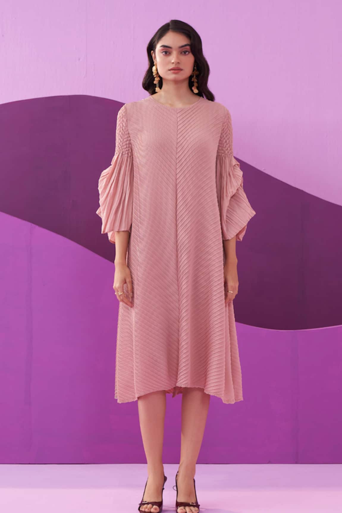Pleats by Aruni Pleated Pink Midi Dress 