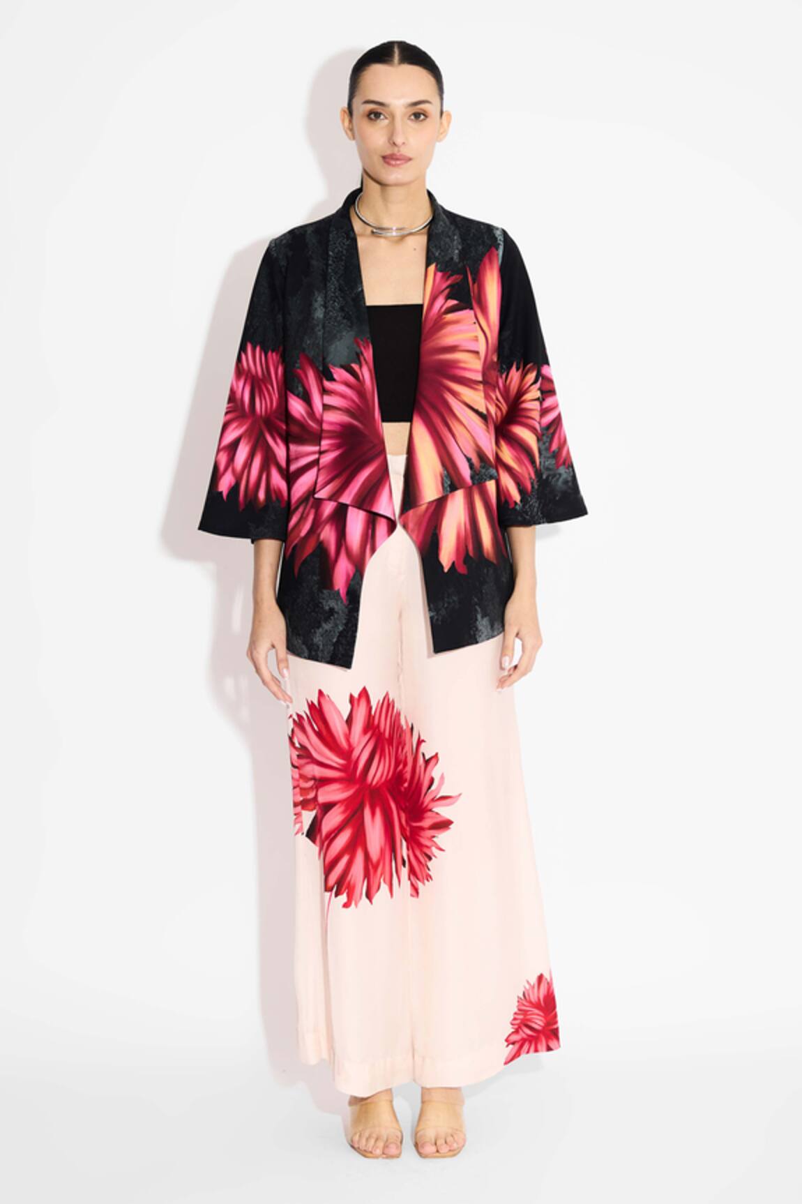 SHASHA GABA Black Floral Coverup Shrug