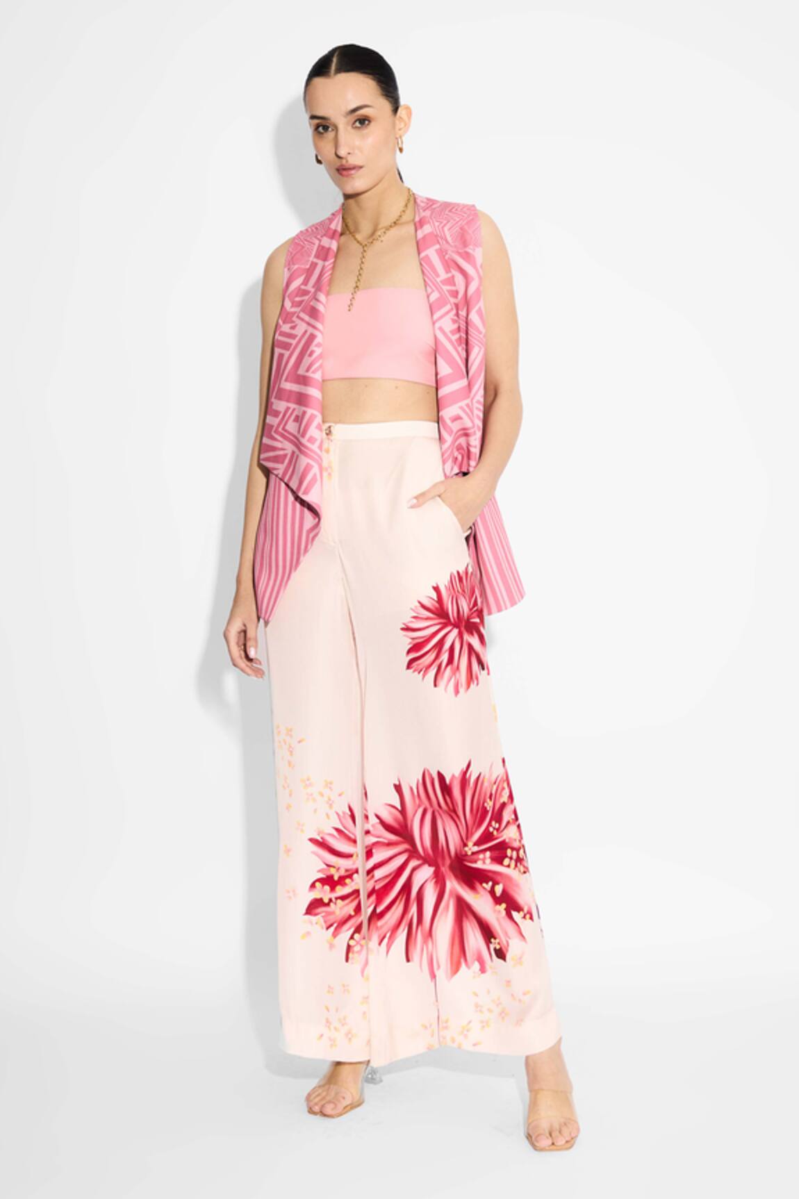 Shasha Gaba Pink Stripe Lapel Jacket 