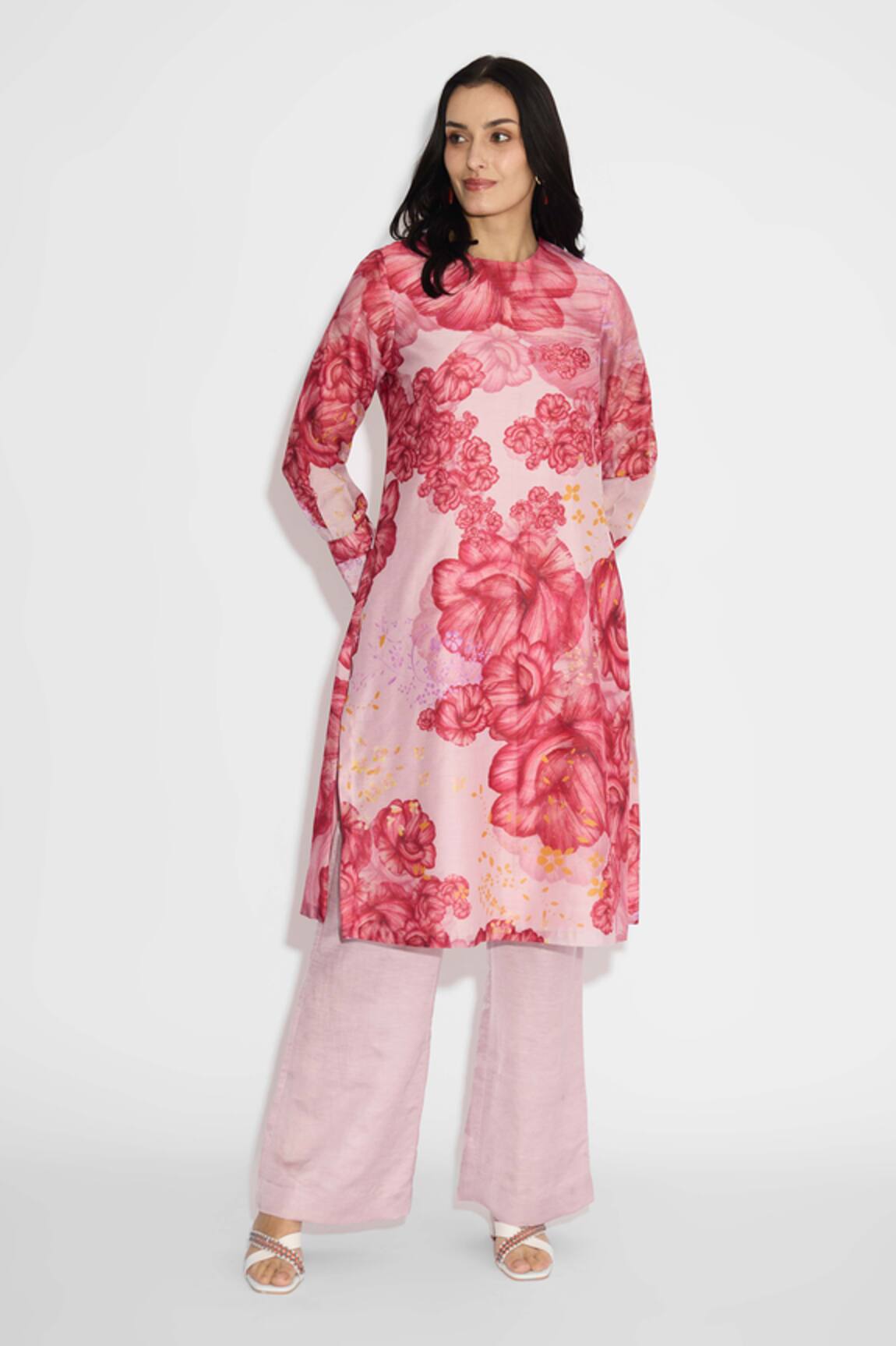 SHASHA GABA Floral Light Rose Pink Kurta 