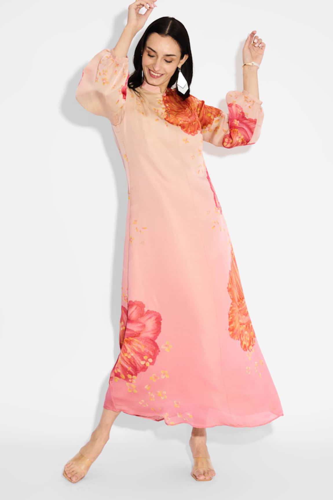 Shasha Gaba Floral Print Midi Dress 