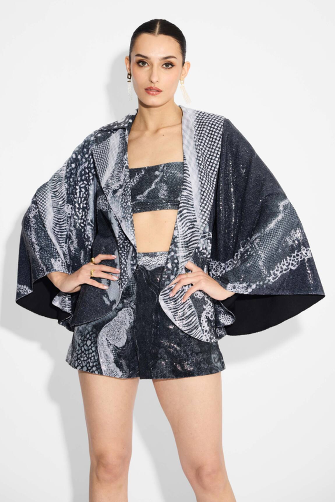 Shasha Gaba Amorphous Sequins Cape Jacket 