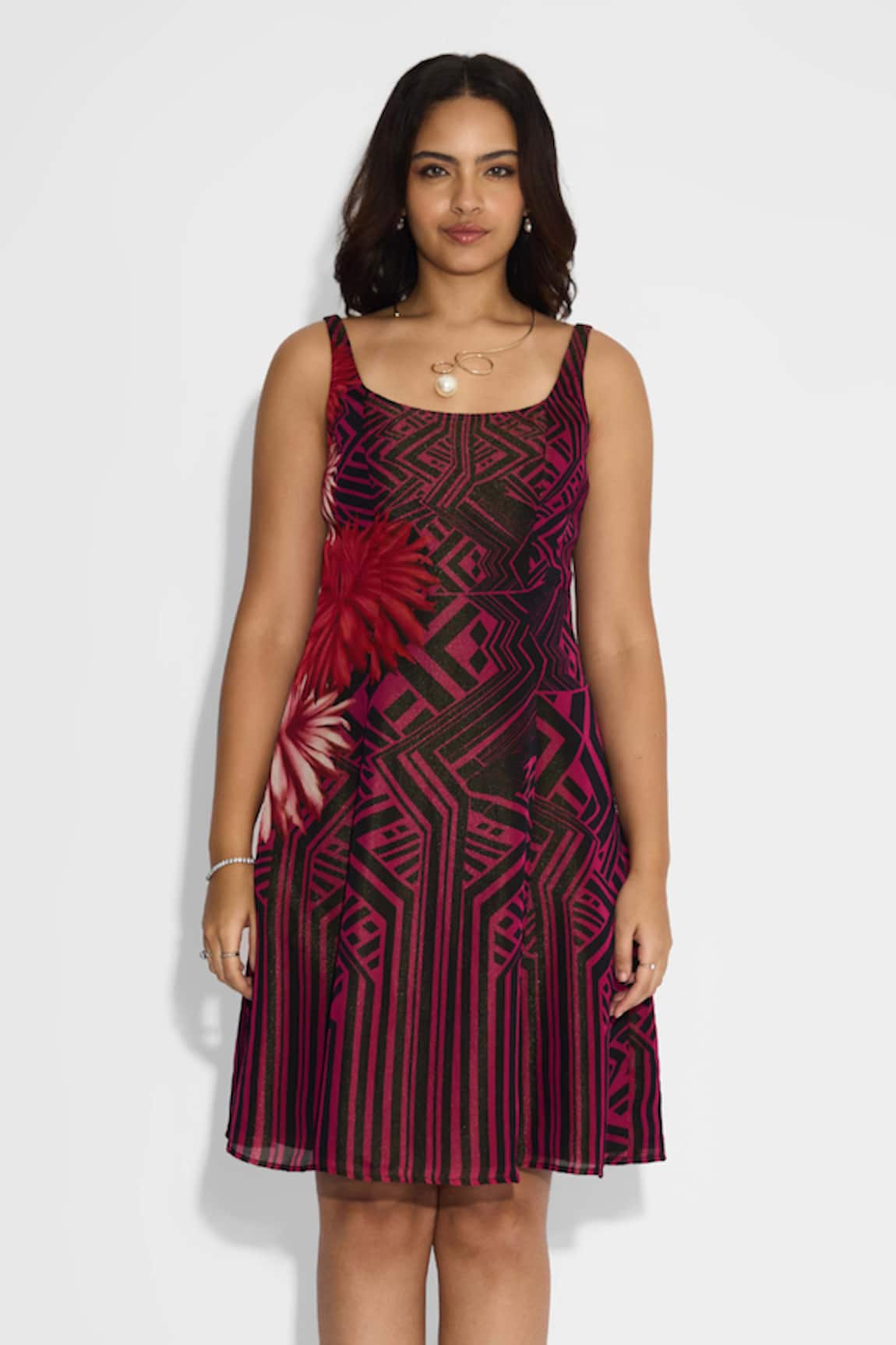 Shasha Gaba Stripe Floral Short Dress 