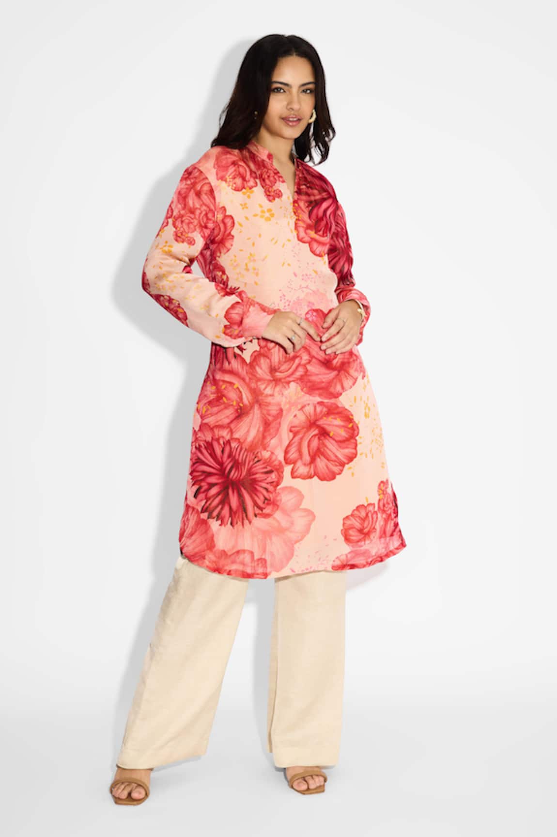 SHASHA GABA Floral Print Pink Kurta 