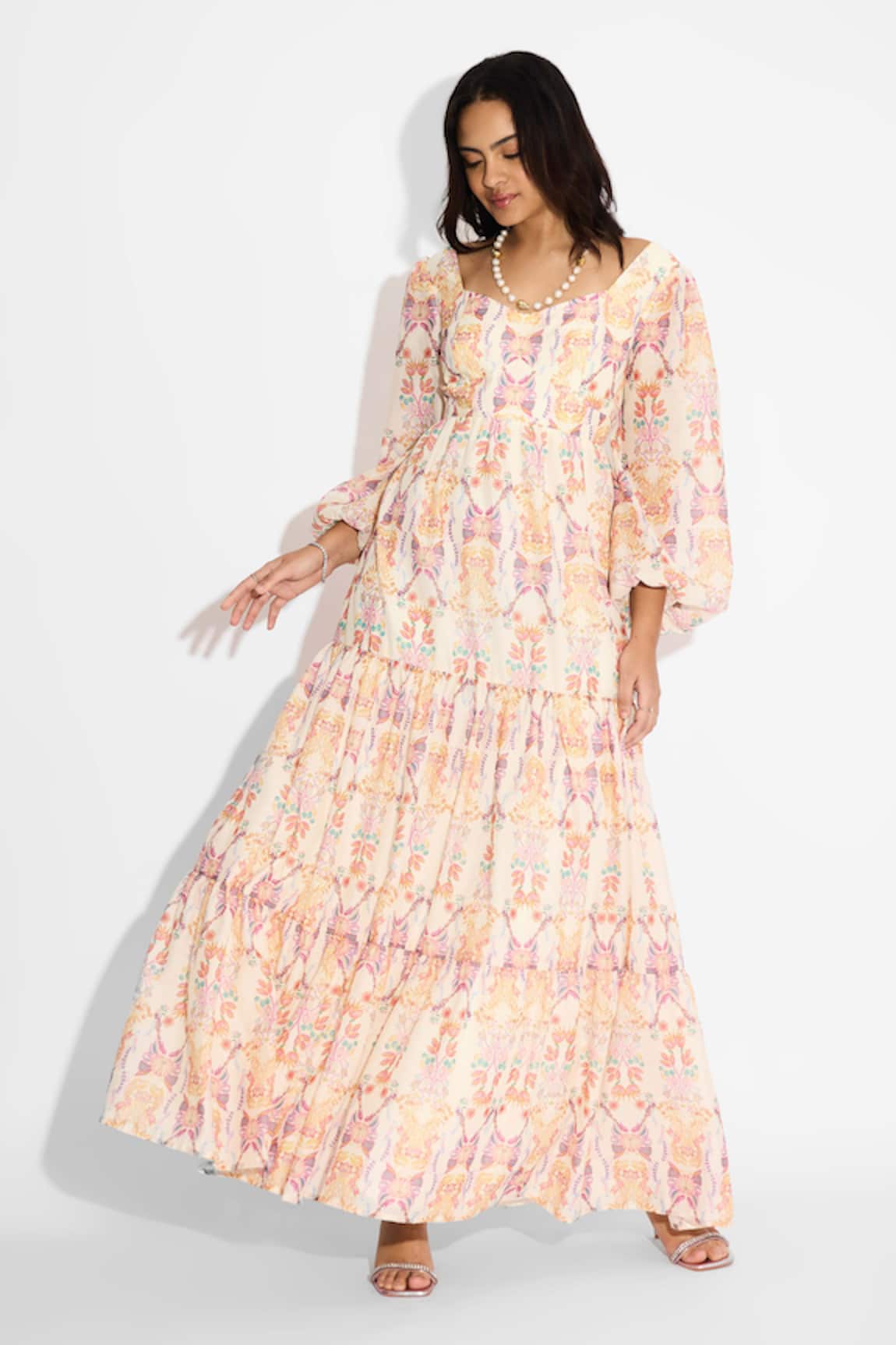 SHASHA GABA Floral Tier Maxi Dress 