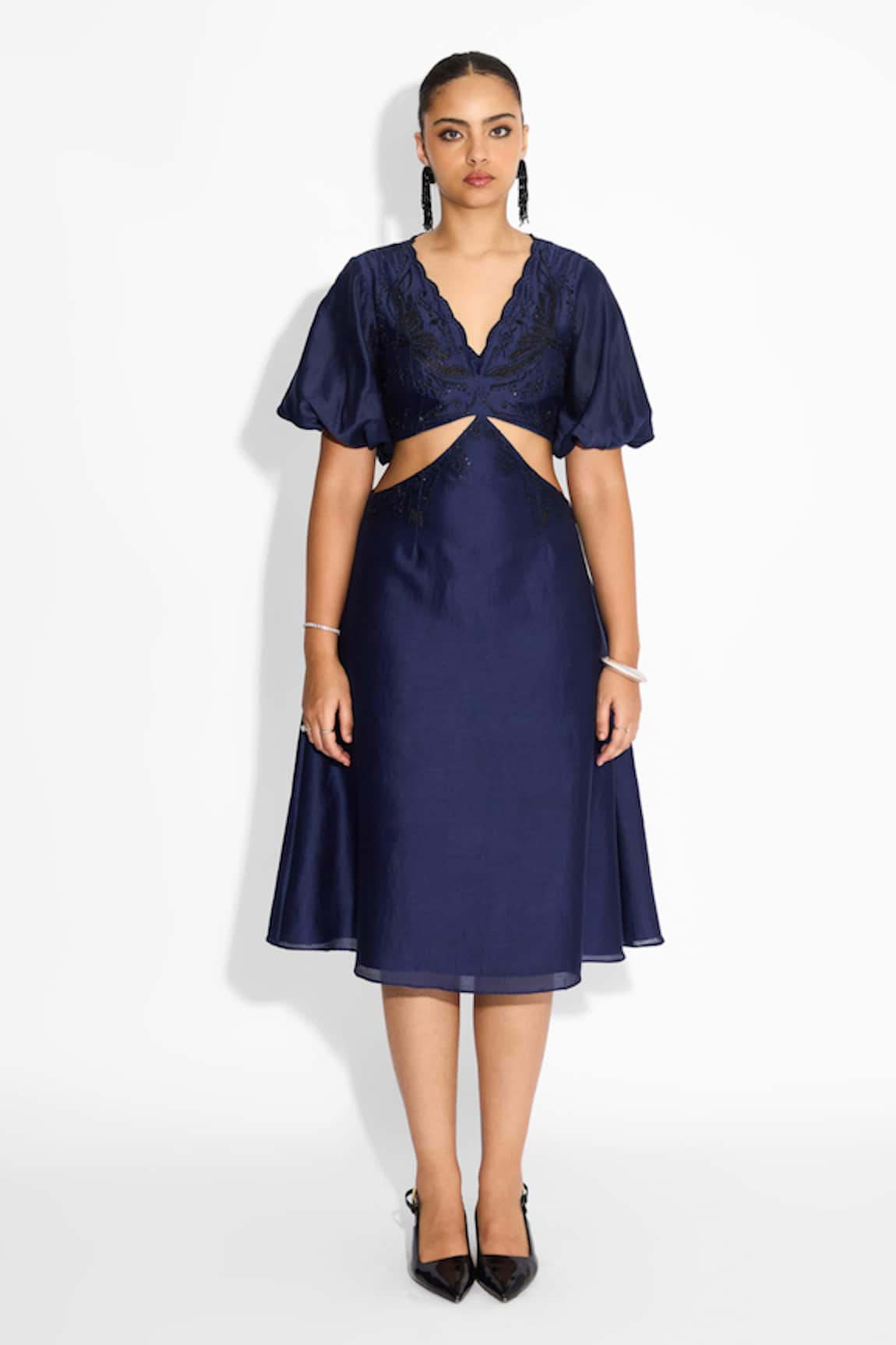 SHASHA GABA Embellished Cut-out Midi Dress 
