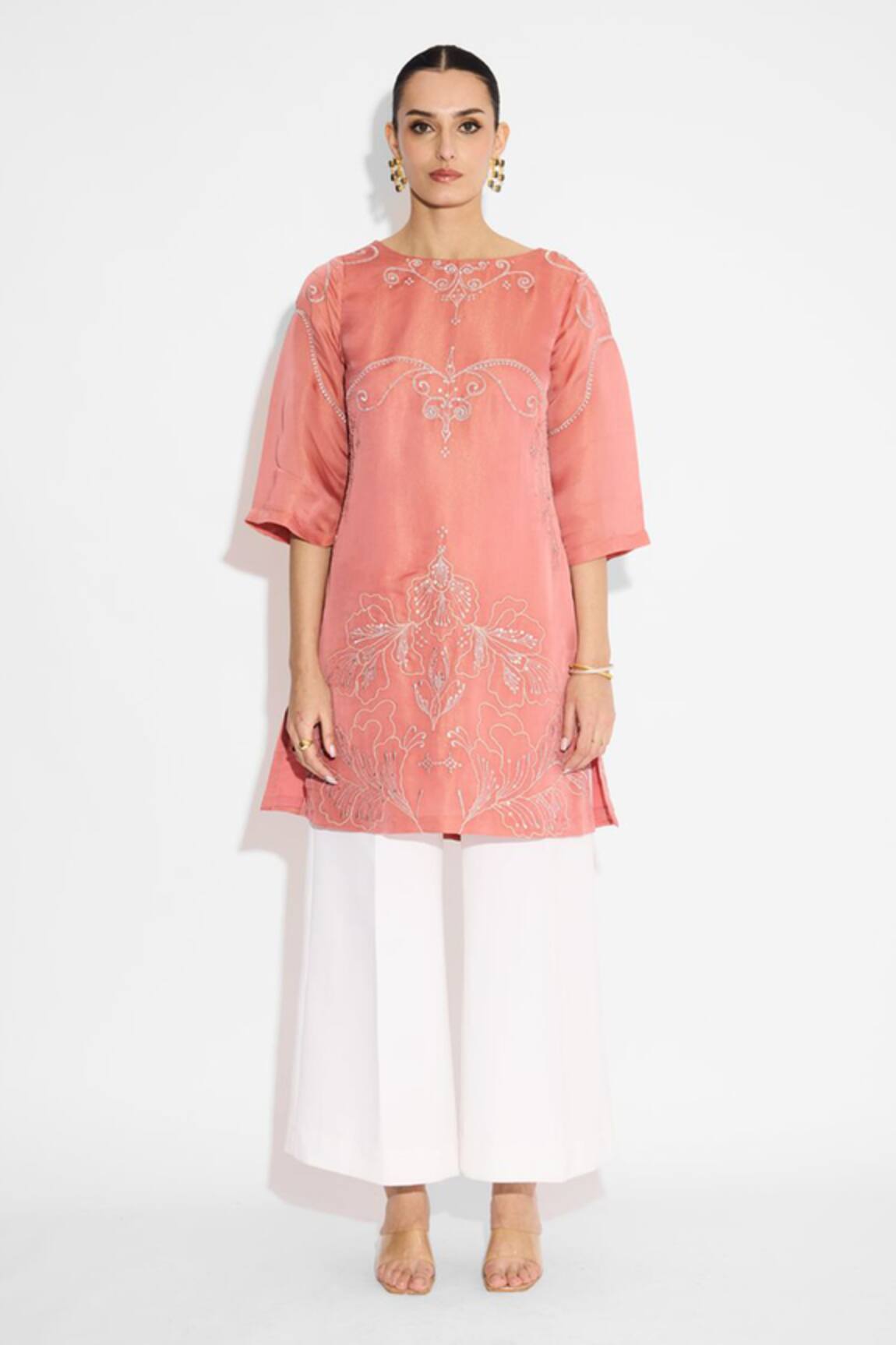 SHASHA GABA Peach Embellished Kurta 