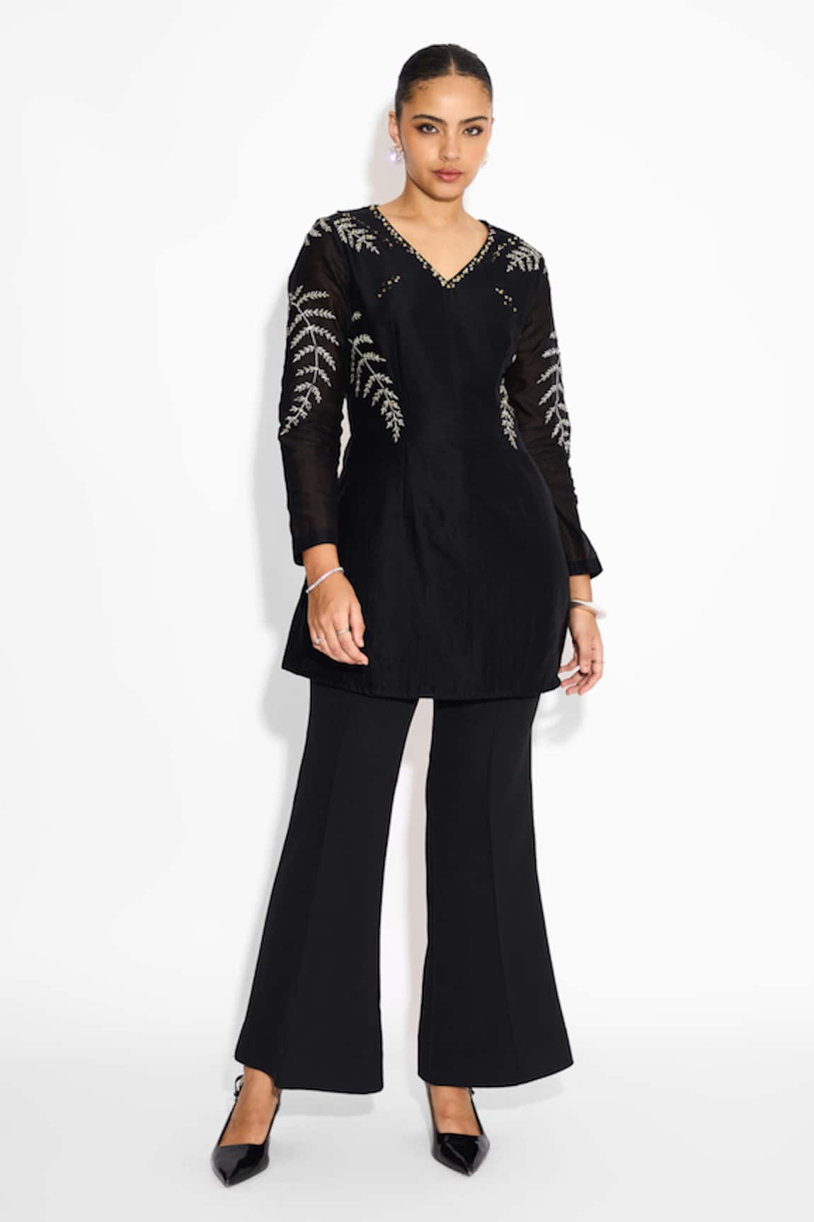 SHASHA GABA Black Embellished Short Kurta 