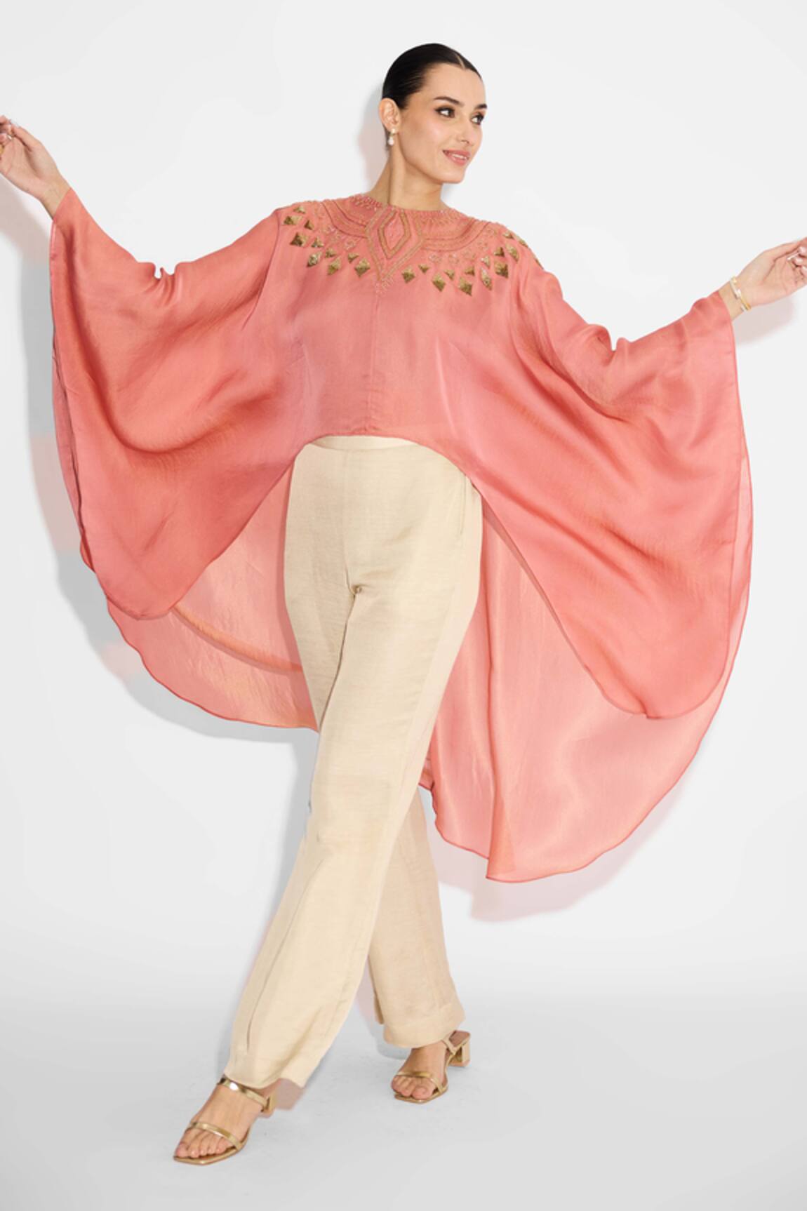 SHASHA GABA Peach Cape with Hand Embellishment 